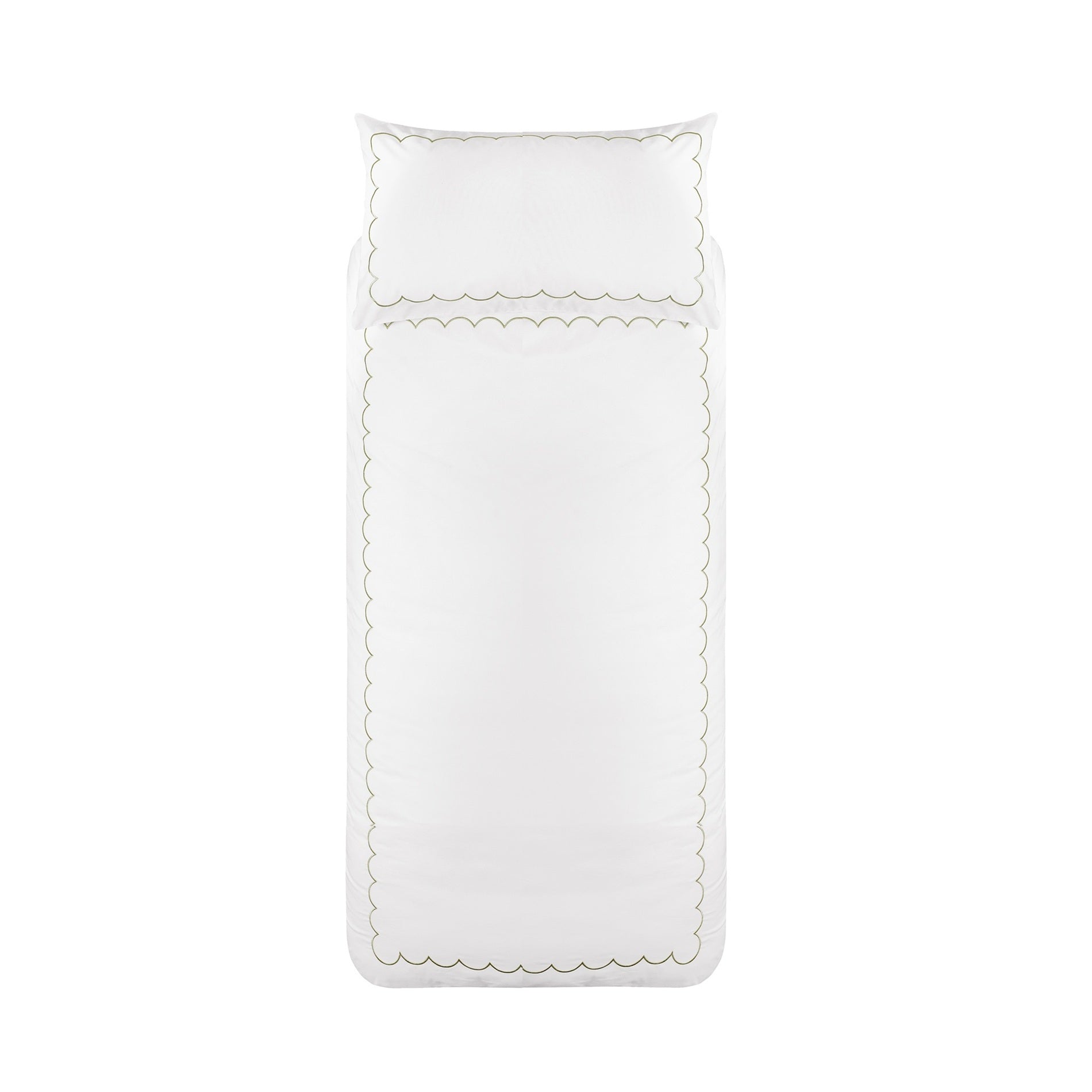 Scallop Border White/Green Duvet Set
