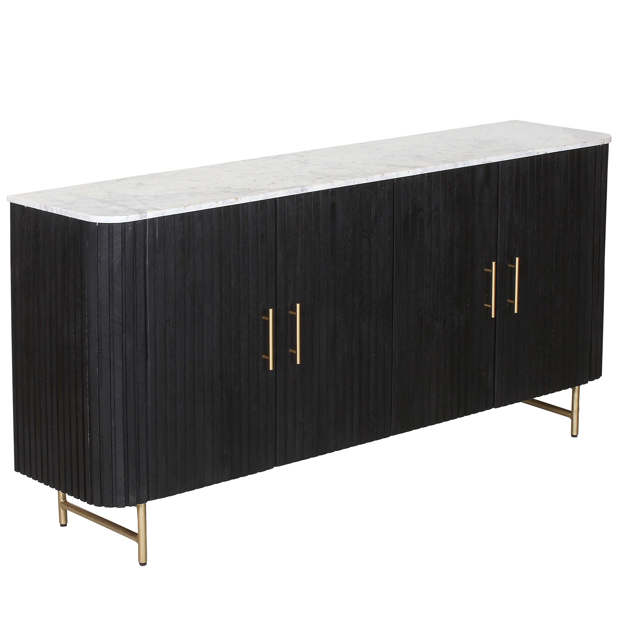 SYD Black Reeded Wide Sideboard White Marble Top