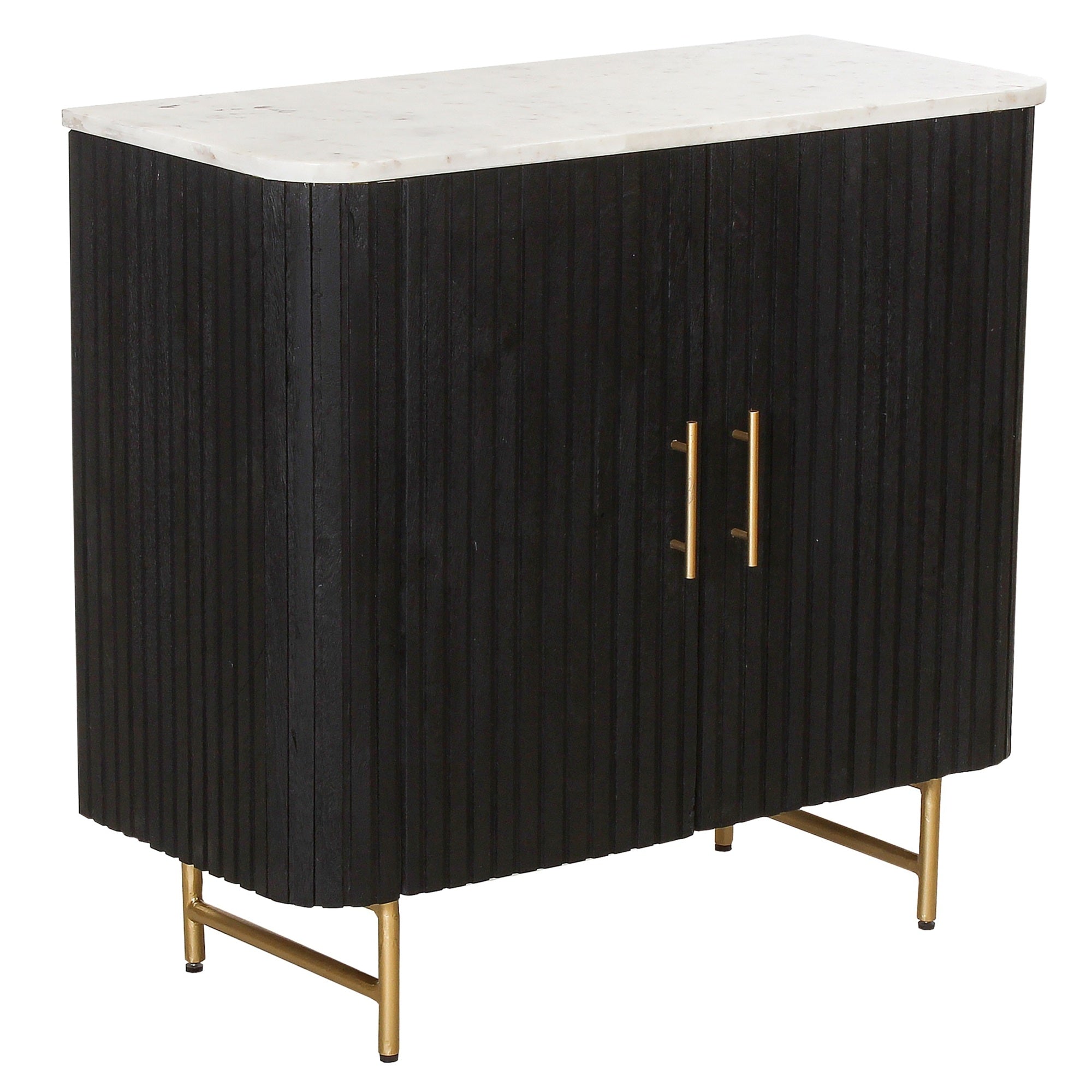 SYD Black Reeded Small Sideboard White Marble Top