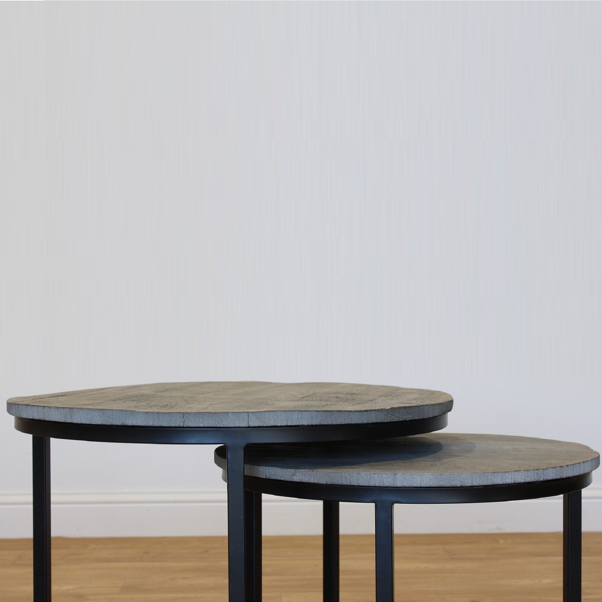 Alma Set of 2 Metal & Grey Wood Coffee Tables