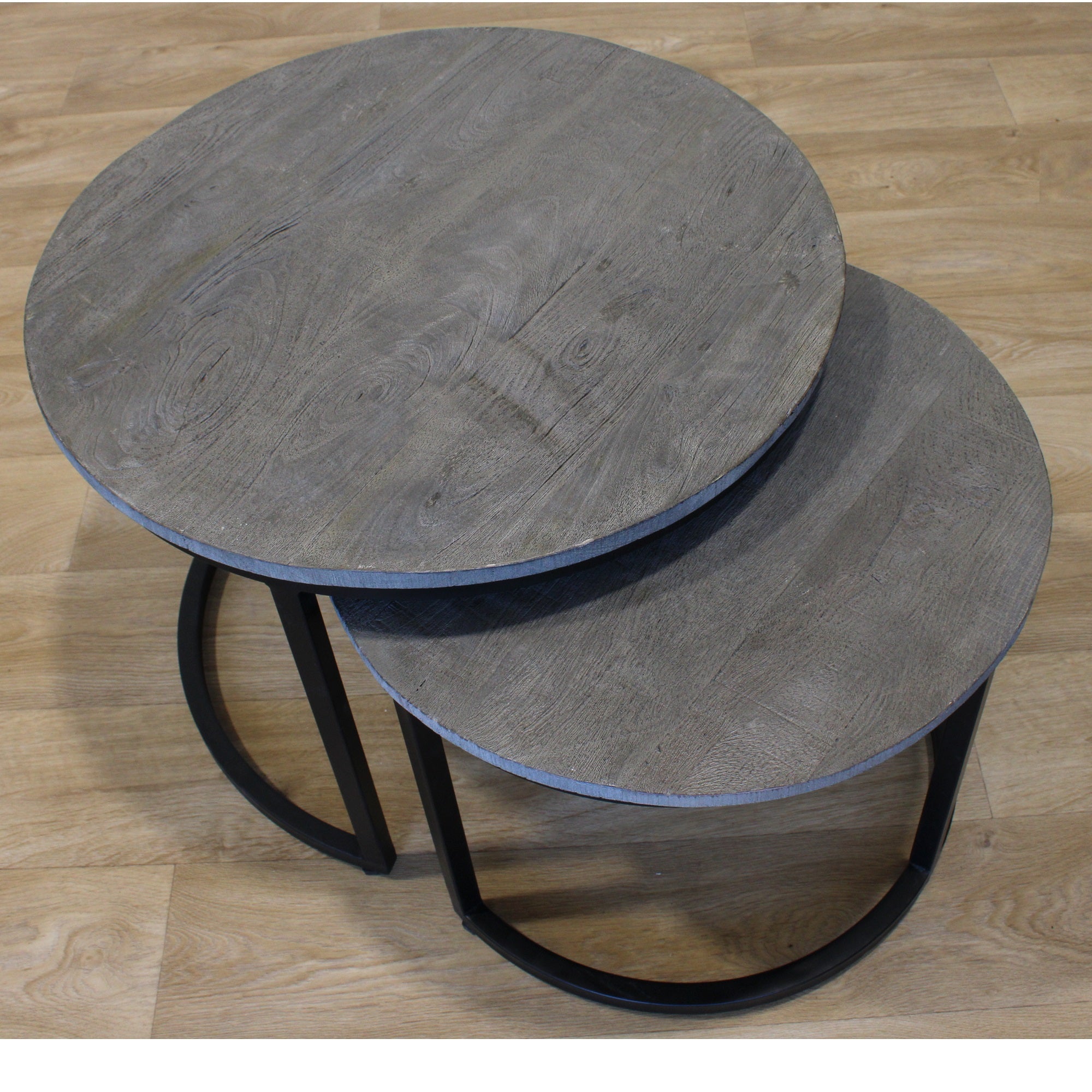 Alma Set of 2 Metal & Grey Wood Coffee Tables