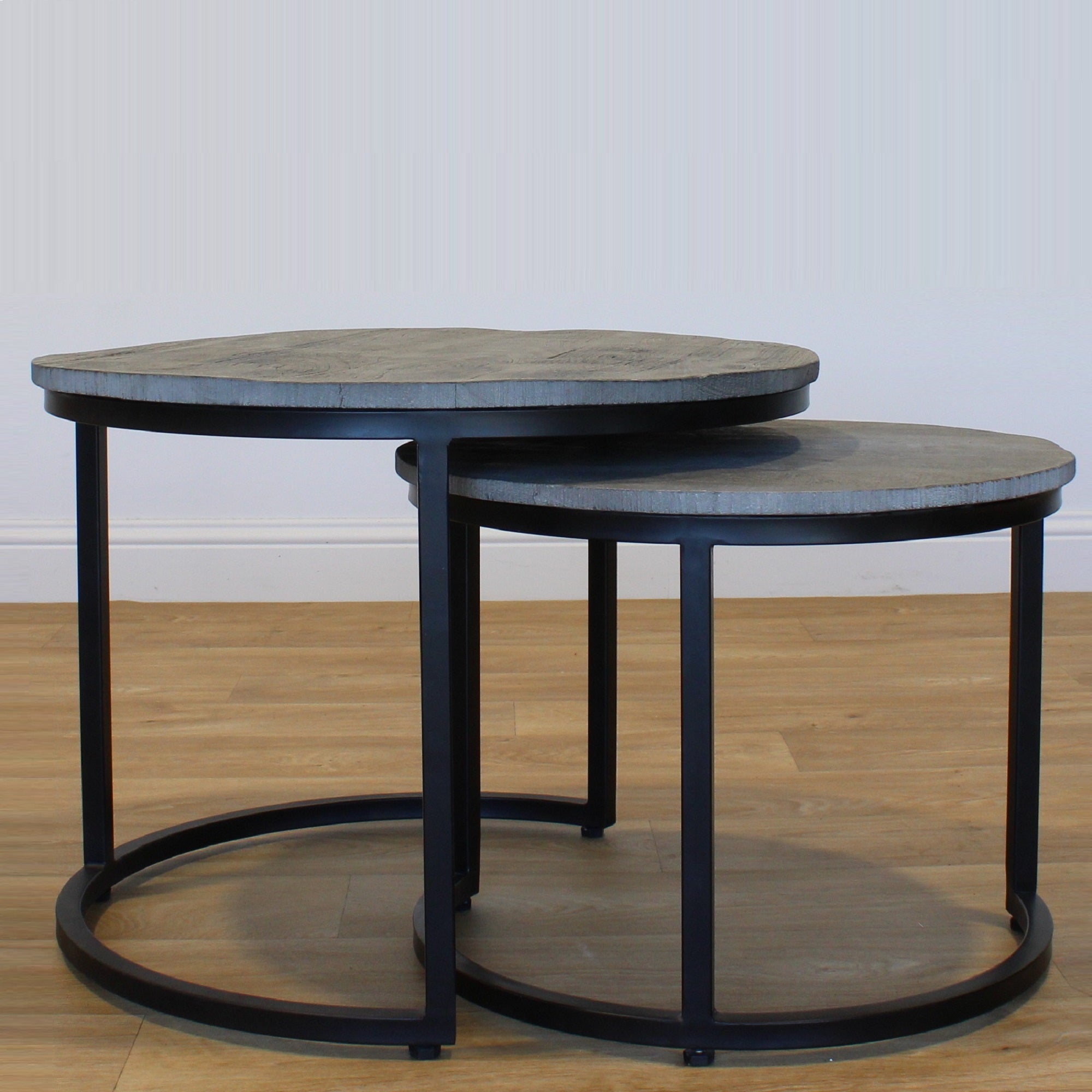 Alma Set of 2 Metal & Grey Wood Coffee Tables
