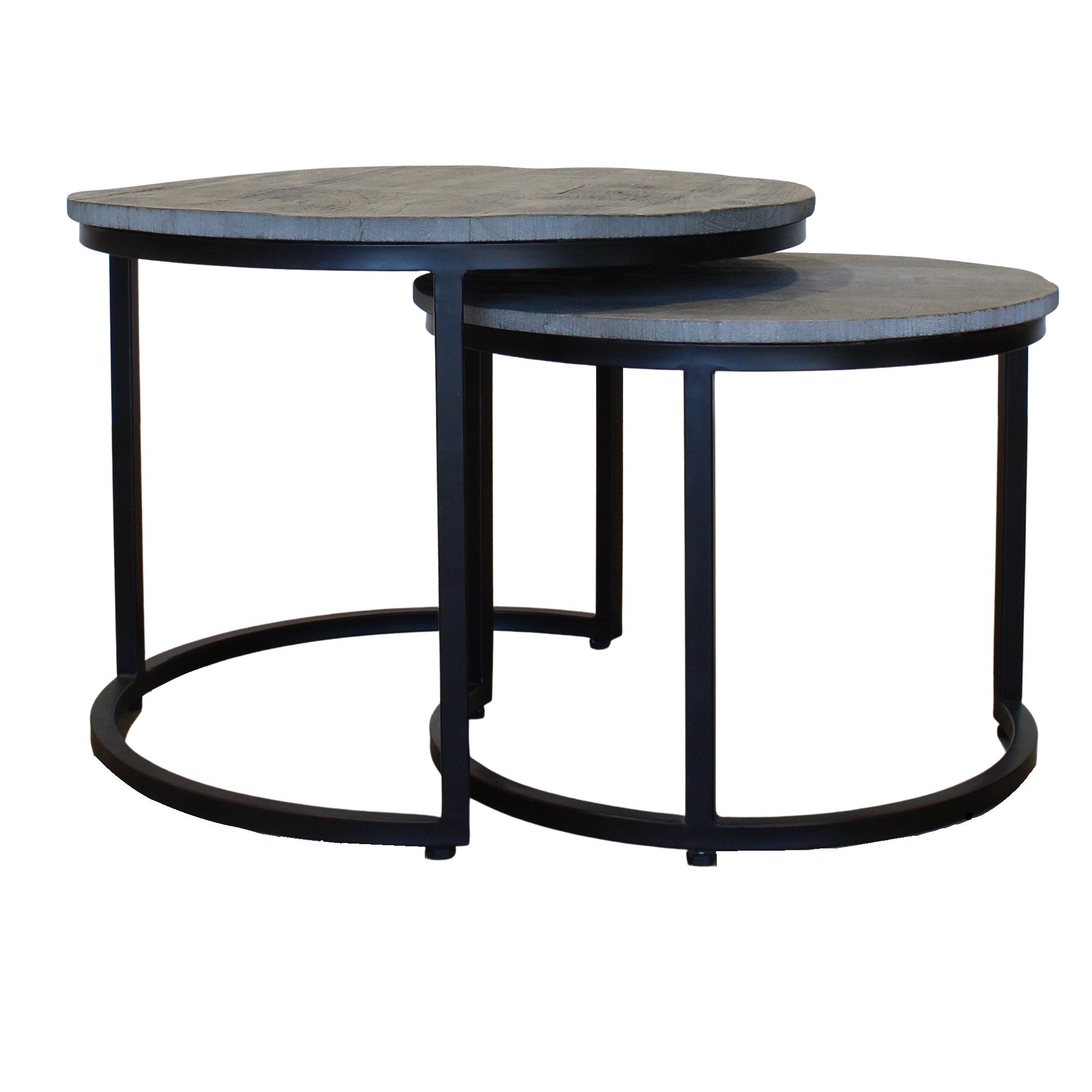 Alma Set of 2 Metal & Grey Wood Coffee Tables