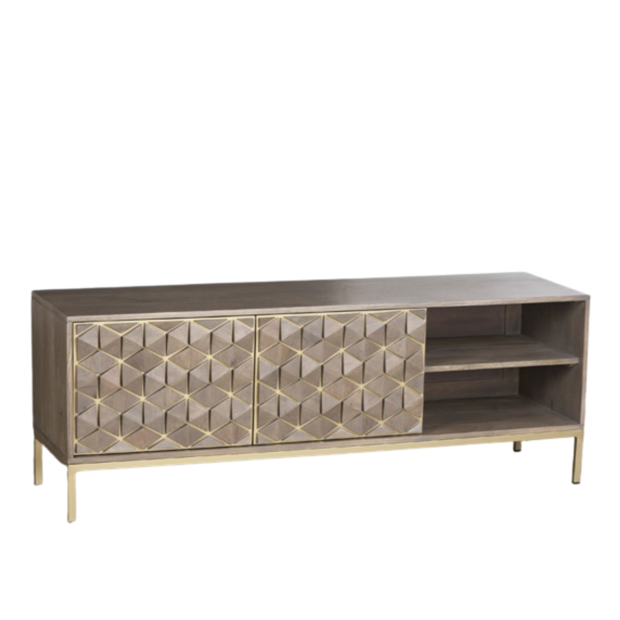 Elyse TV Unit | mango wood TV Unit | Geometric pattern