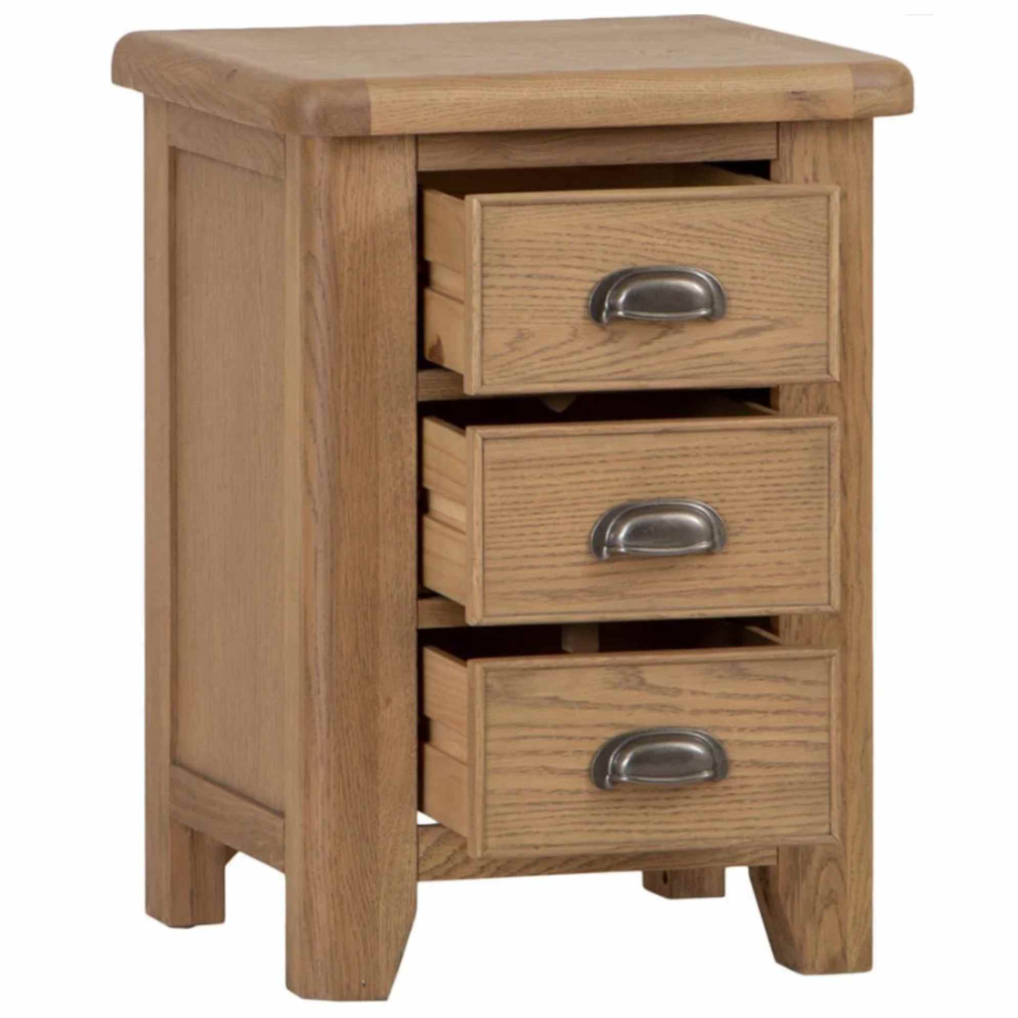 Smoked Oak 3-Drawer Bedside Table with Hidden Compartment