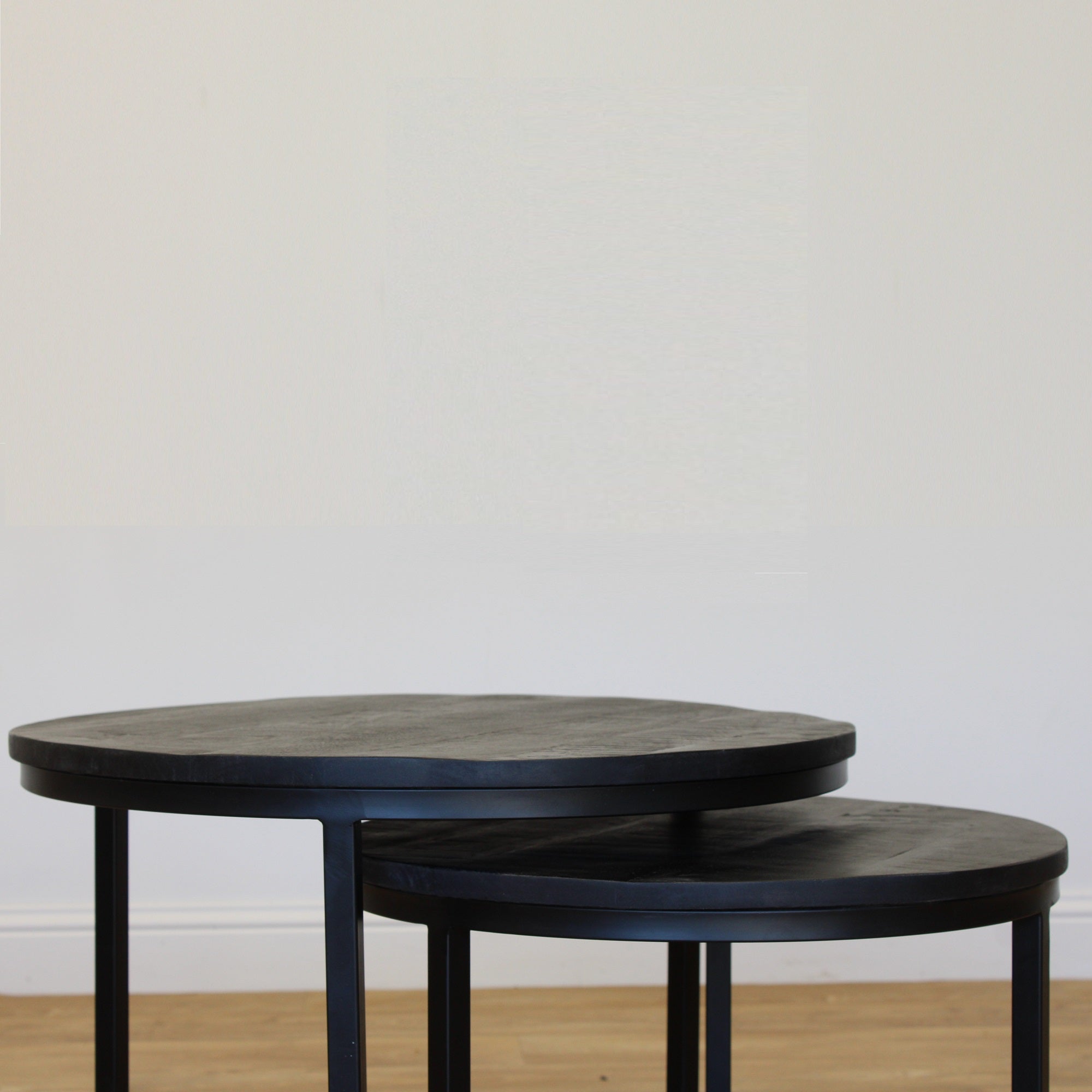 Joel Set of 2 Metal & Black Wood Coffee Tables