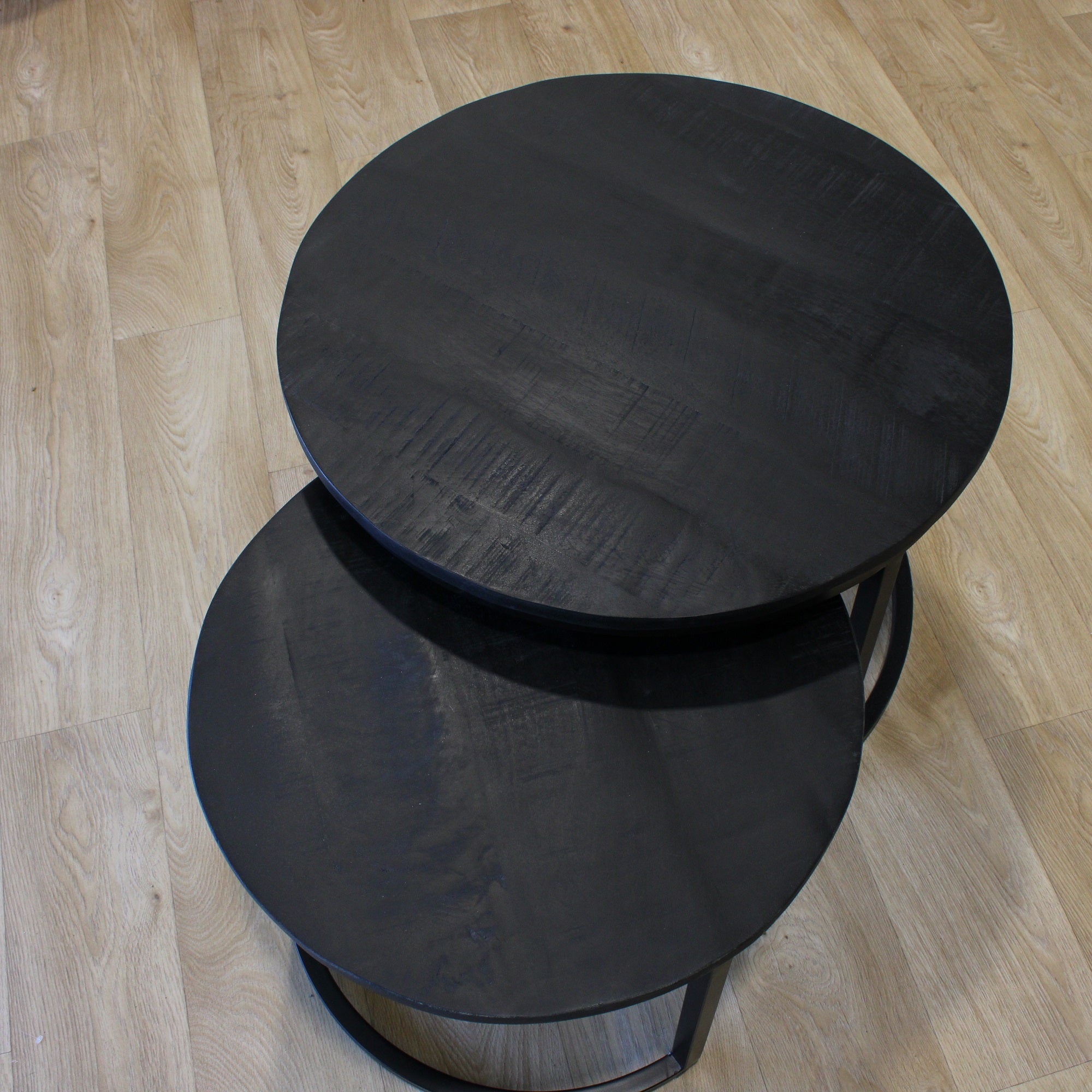 Joel Set of 2 Metal & Black Wood Coffee Tables