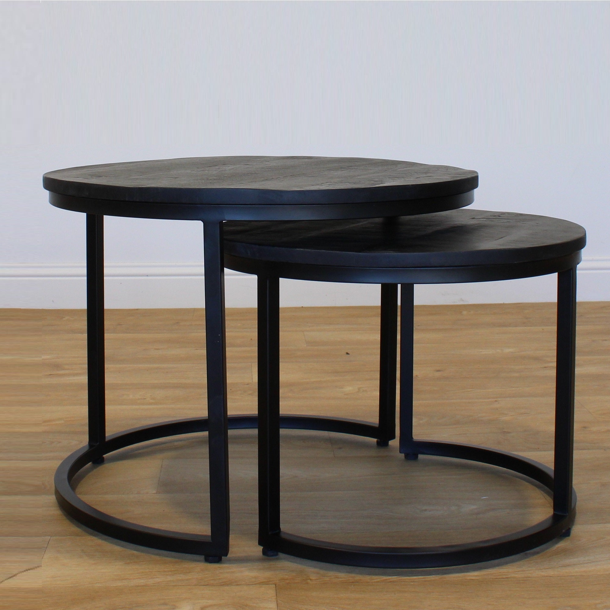 Joel Set of 2 Metal & Black Wood Coffee Tables