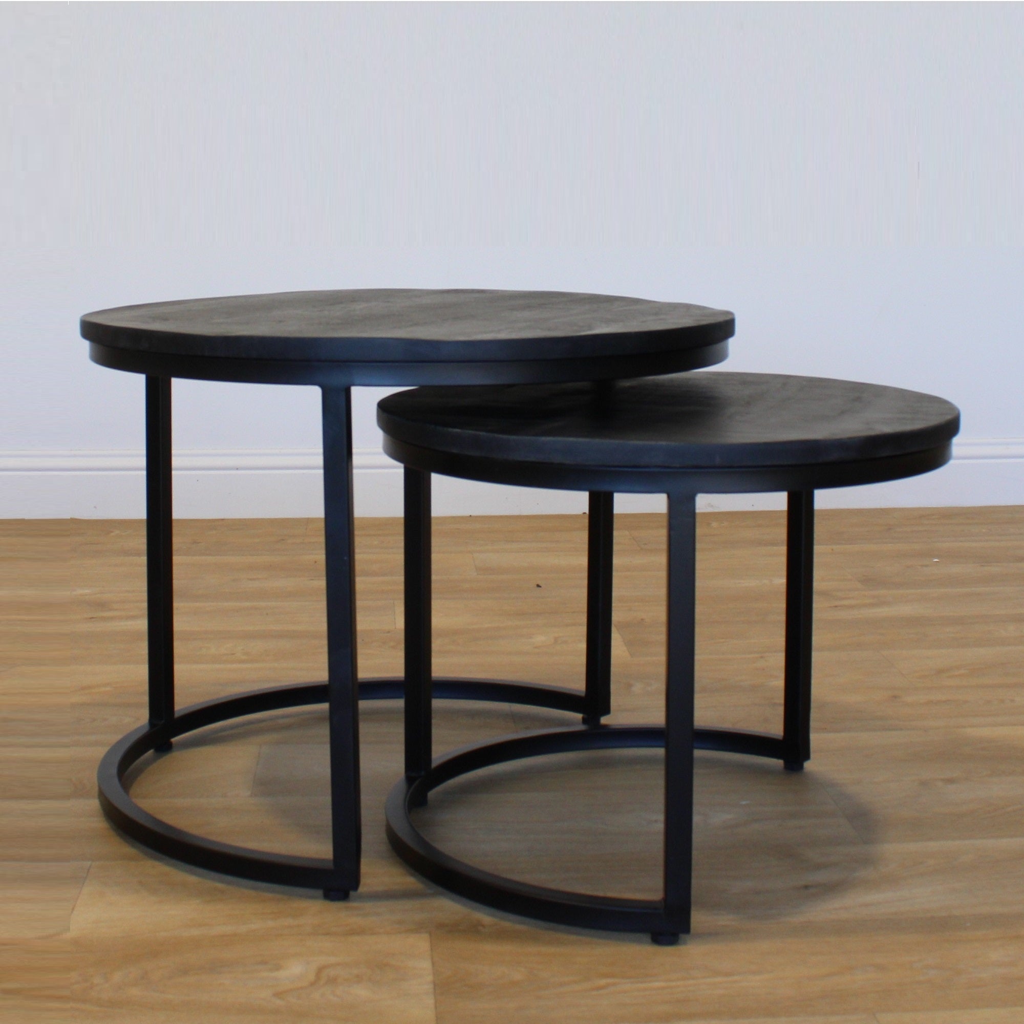 Joel Set of 2 Metal & Black Wood Coffee Tables