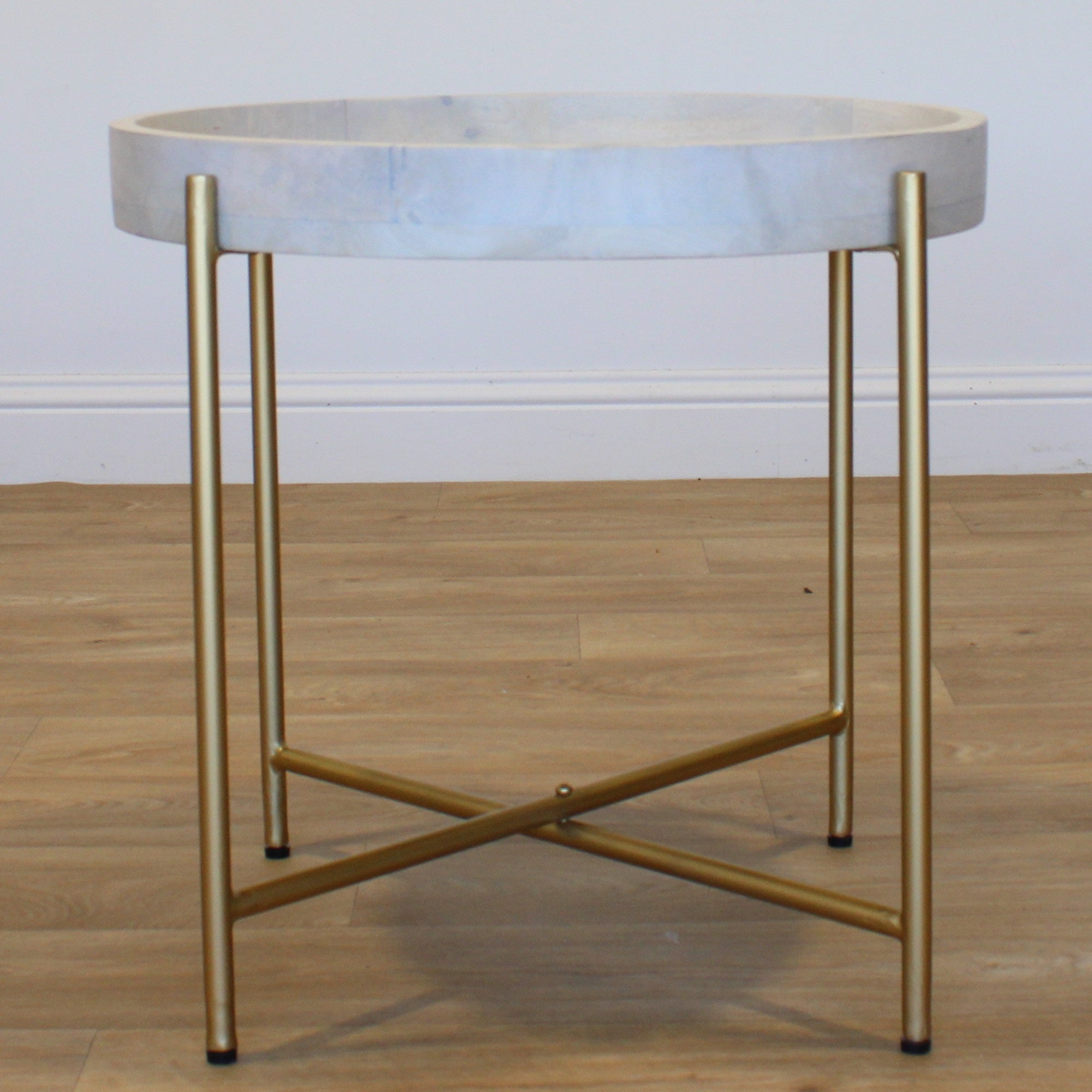 Joss White Wash End Table Gold legs