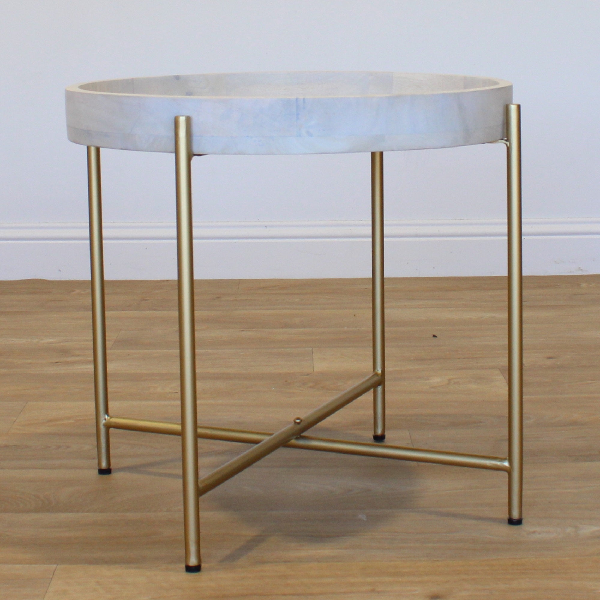 Joss White Wash End Table Gold legs