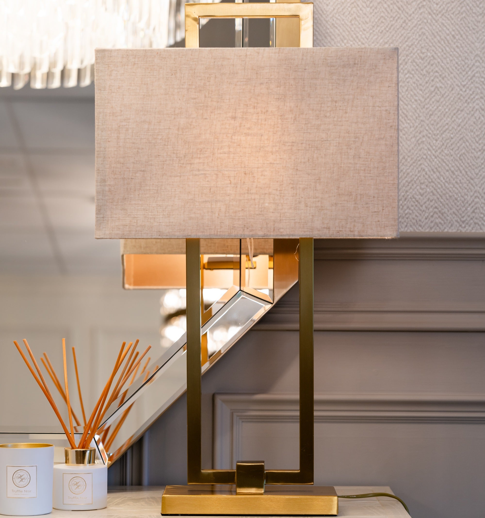 Jade Contemporary Brass Rectangle Table Lamp