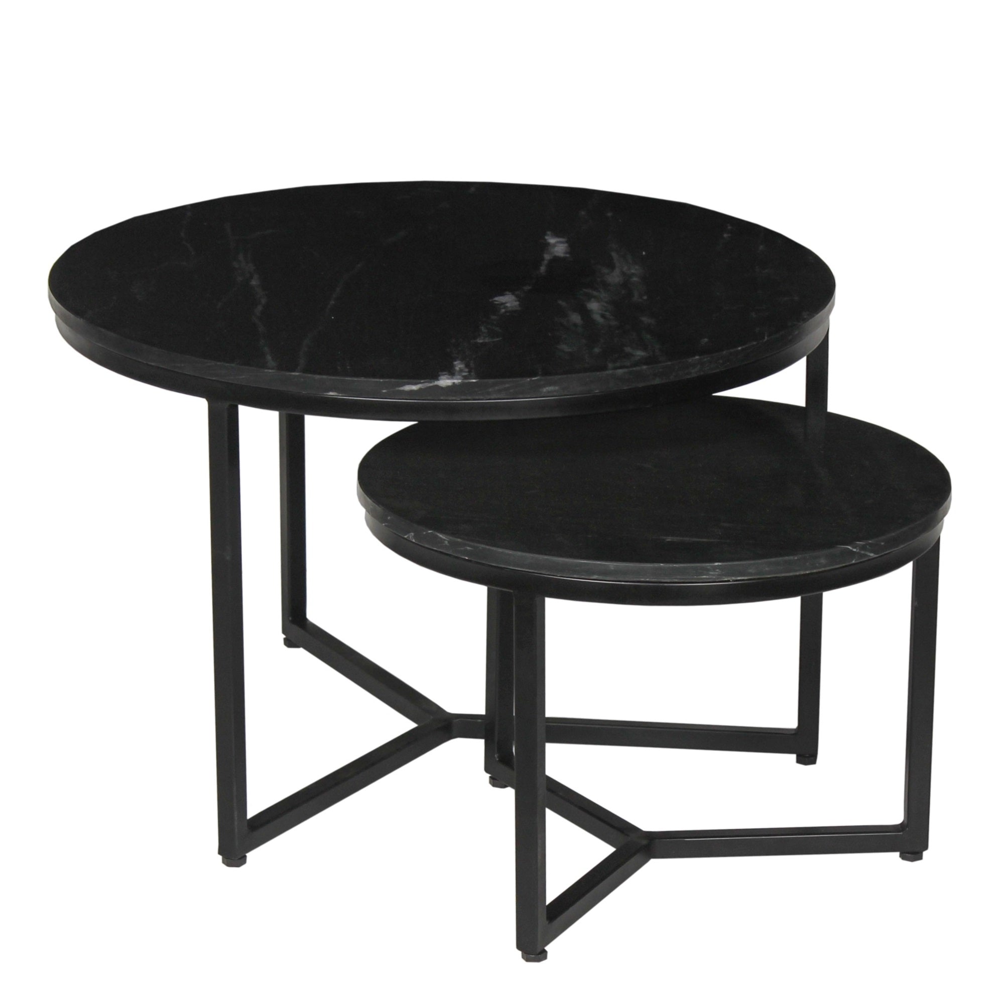 Leo Set of 2 Black Round Stone Coffee Tables