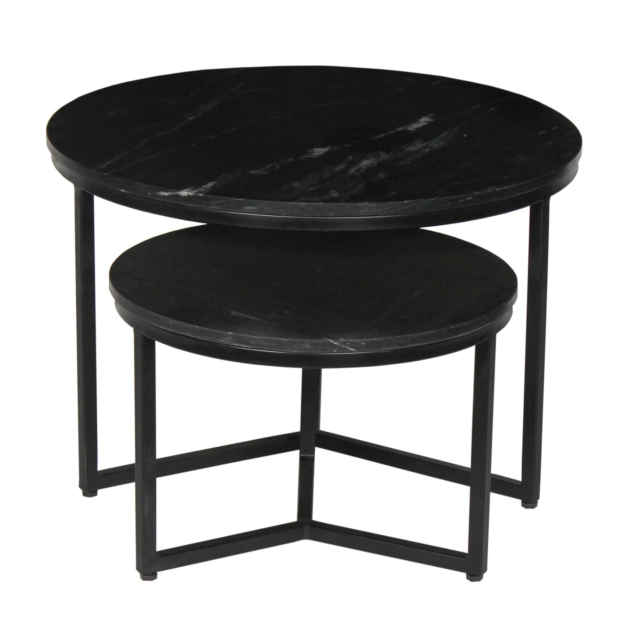 Leo Set of 2 Black Round Stone Coffee Tables
