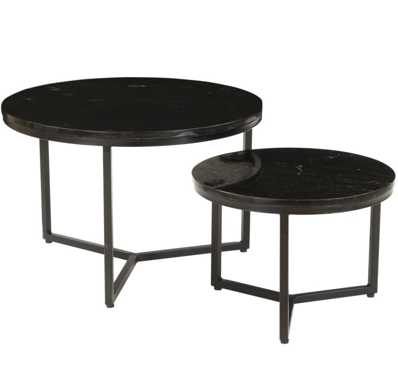 Leo Set of 2 Black Round Stone Coffee Tables