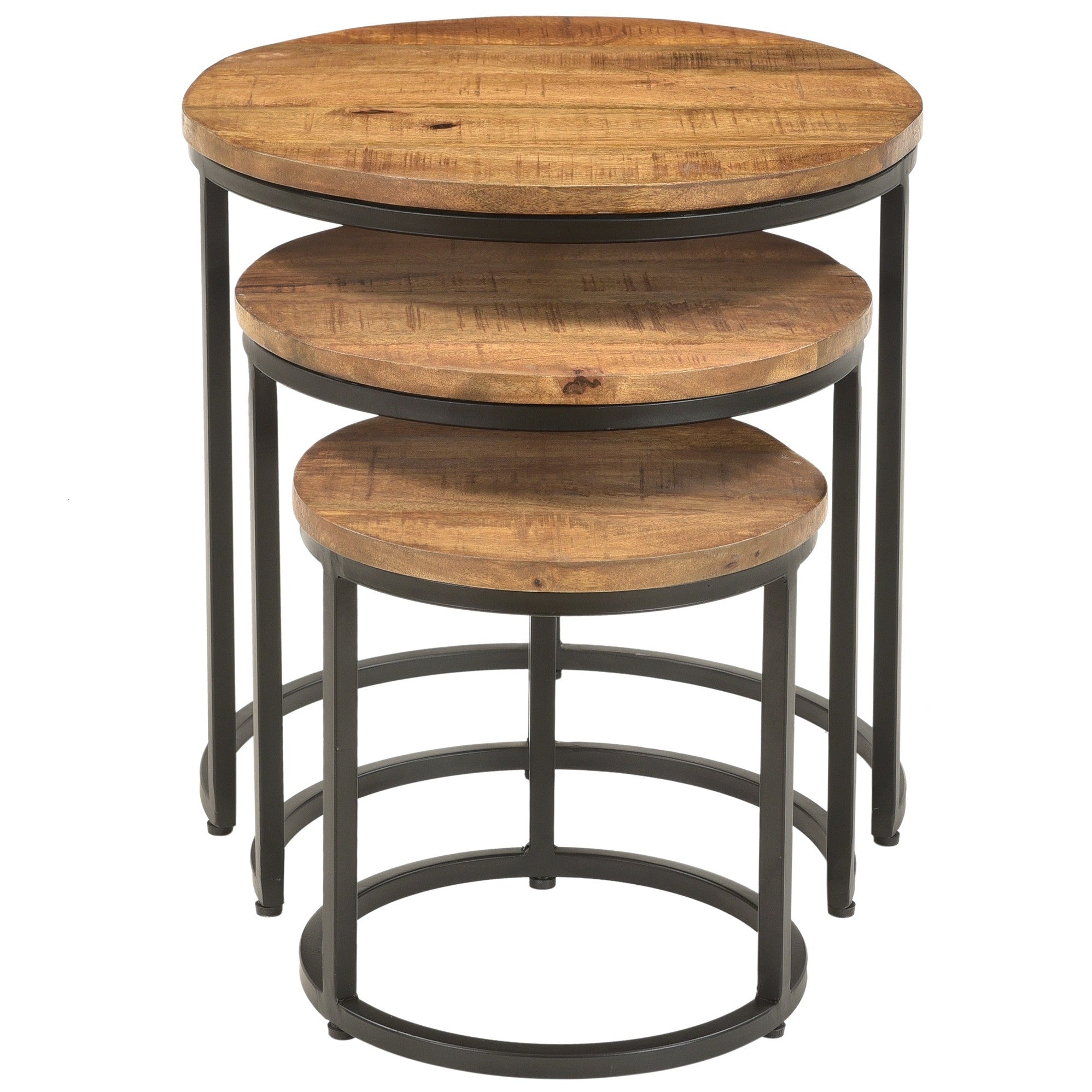 Otis Set of 3 Metal & Natural Wood Nest Side Tables
