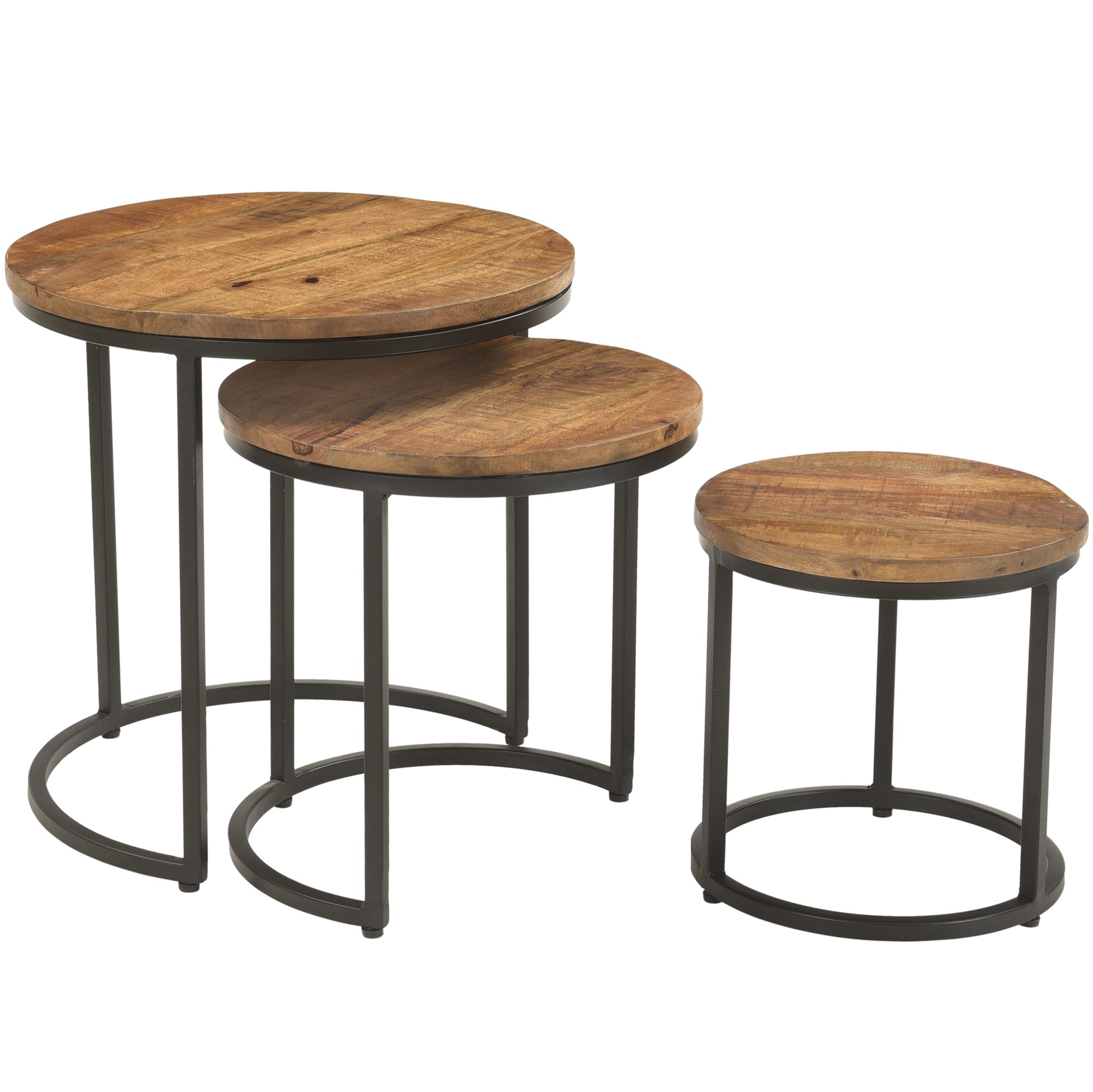 Otis Set of 3 Metal & Natural Wood Nest Side Tables