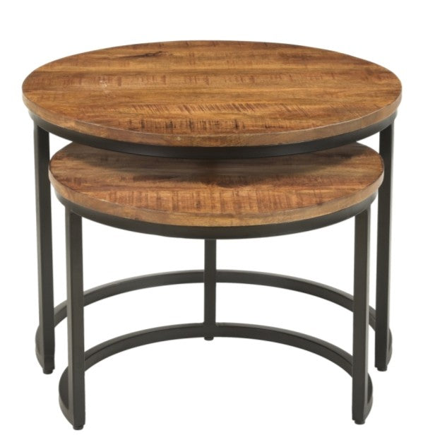 Otis Set of 2 Metal & Natural Wood Coffee Tables