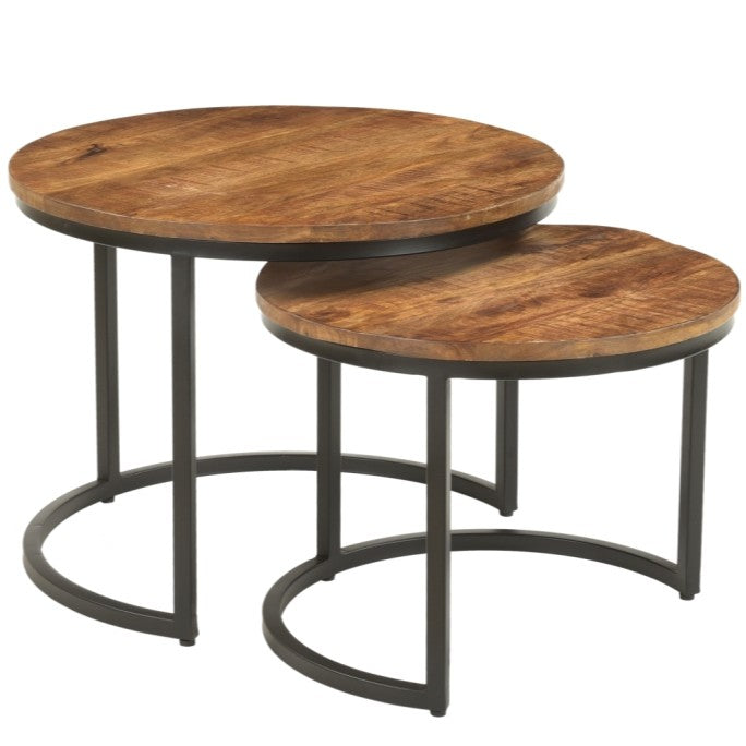 Otis Set of 2 Metal & Natural Wood Coffee Tables