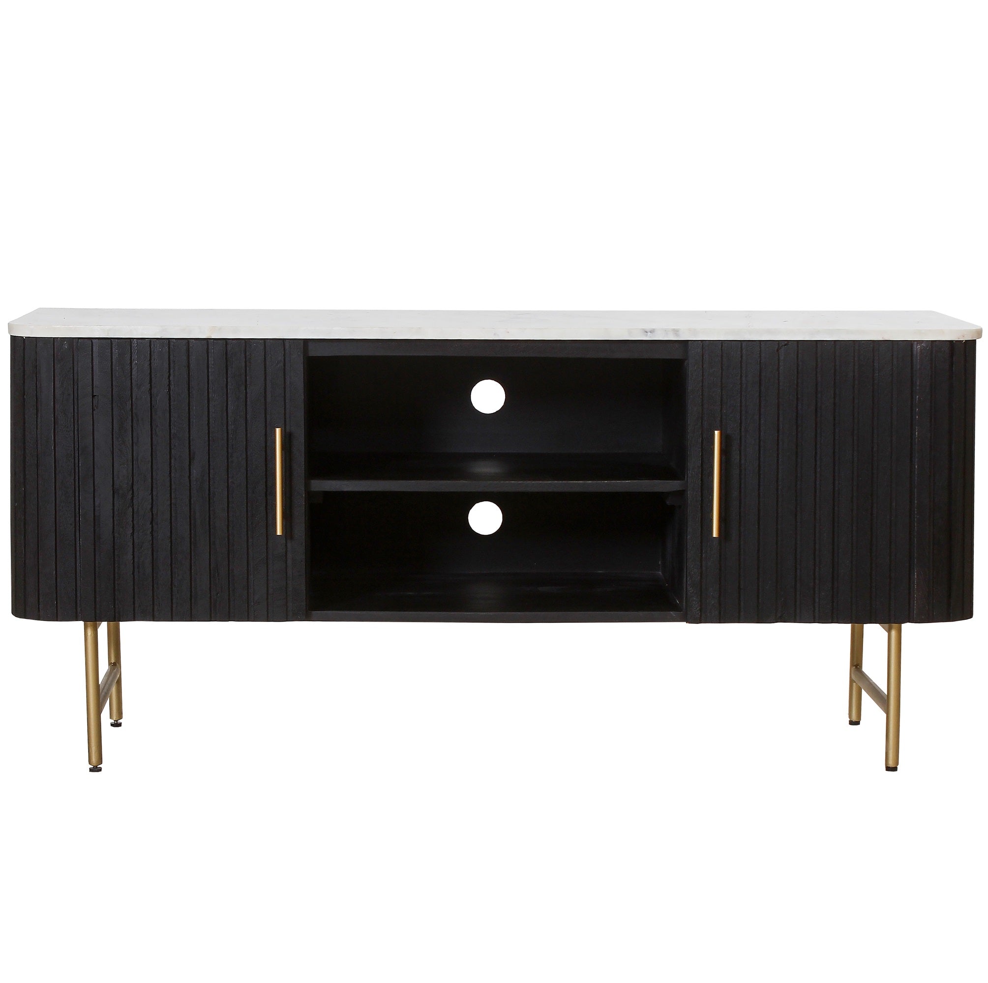SYD Black Reeded TV Unit White Marble Top