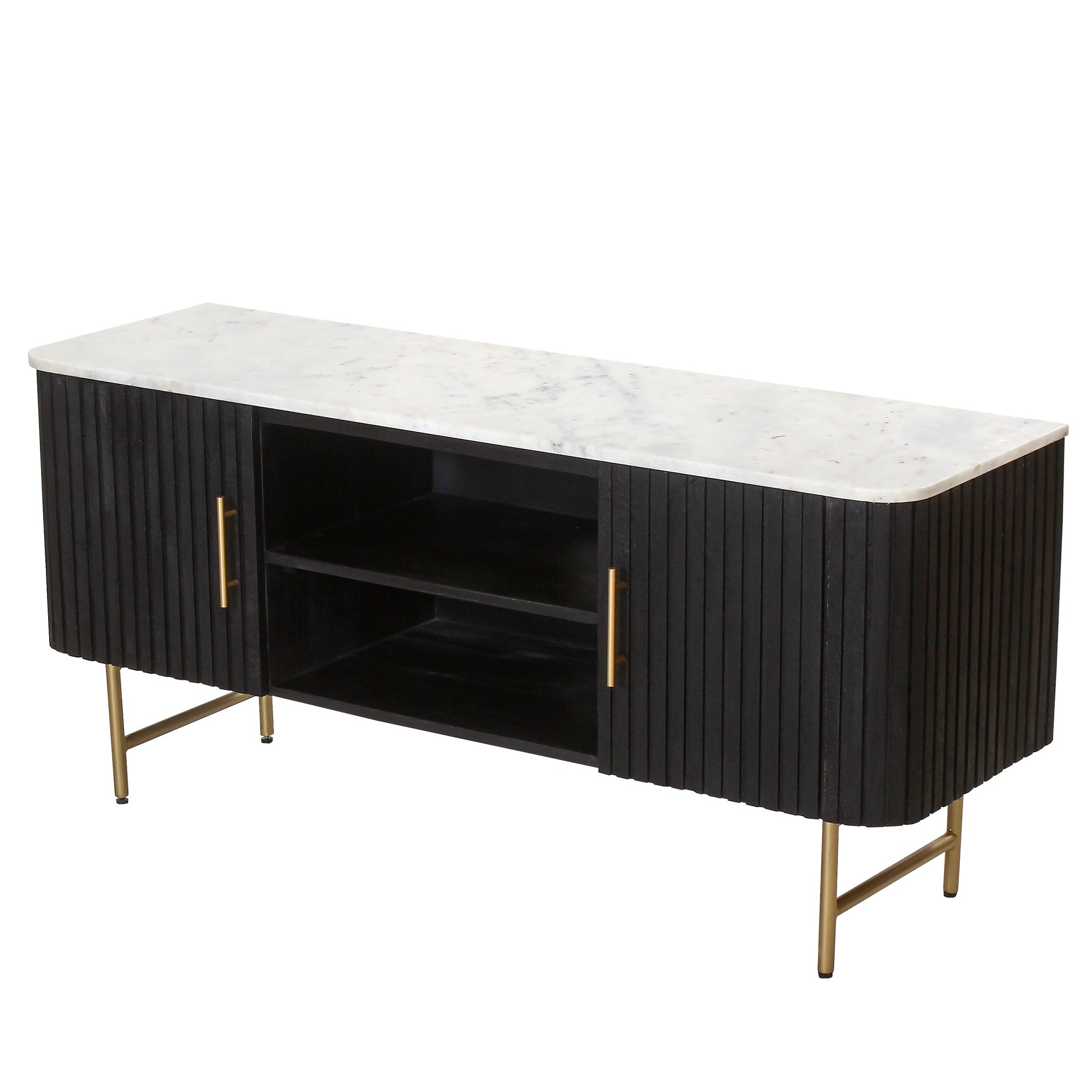 SYD Black Reeded TV Unit White Marble Top