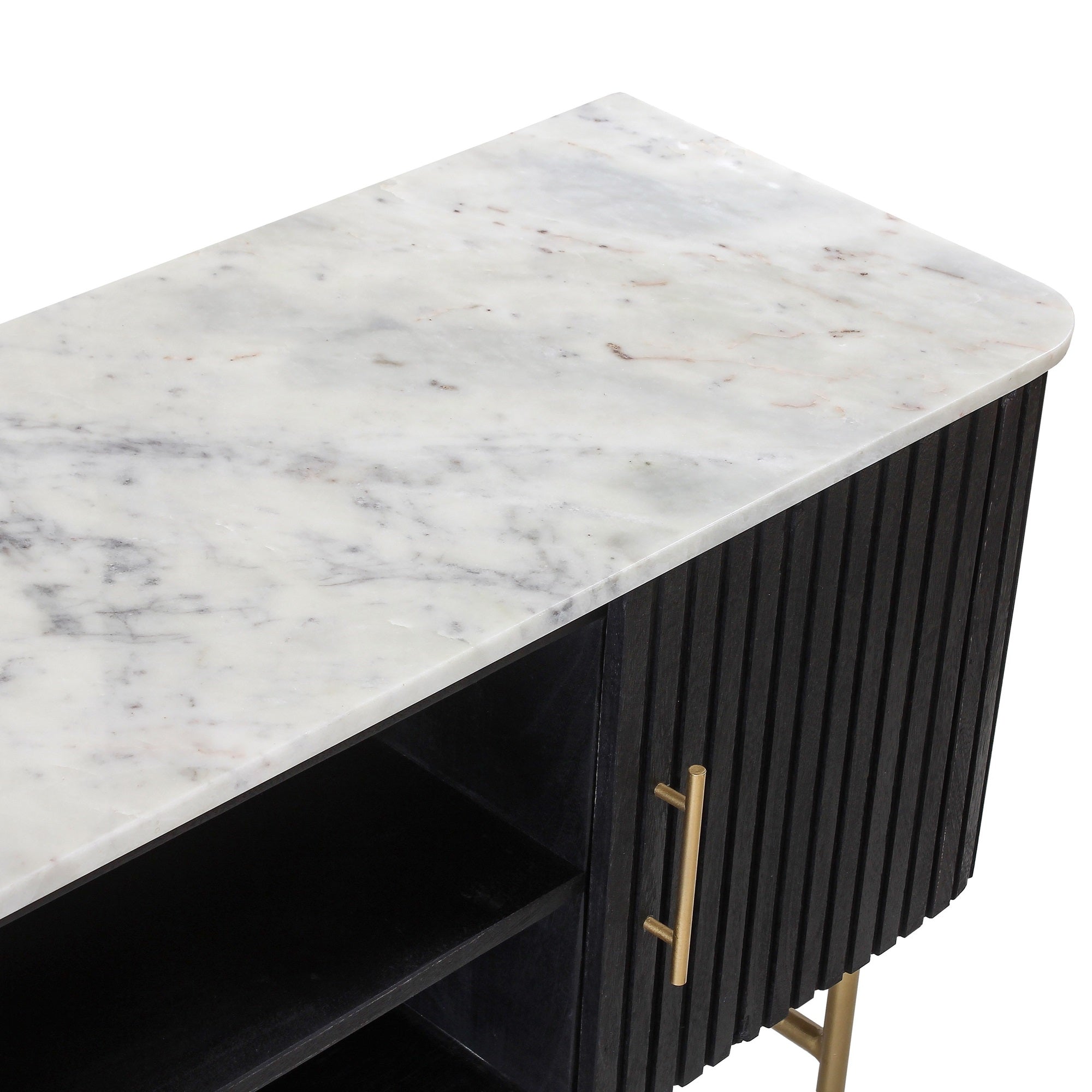 SYD Black Reeded TV Unit White Marble Top