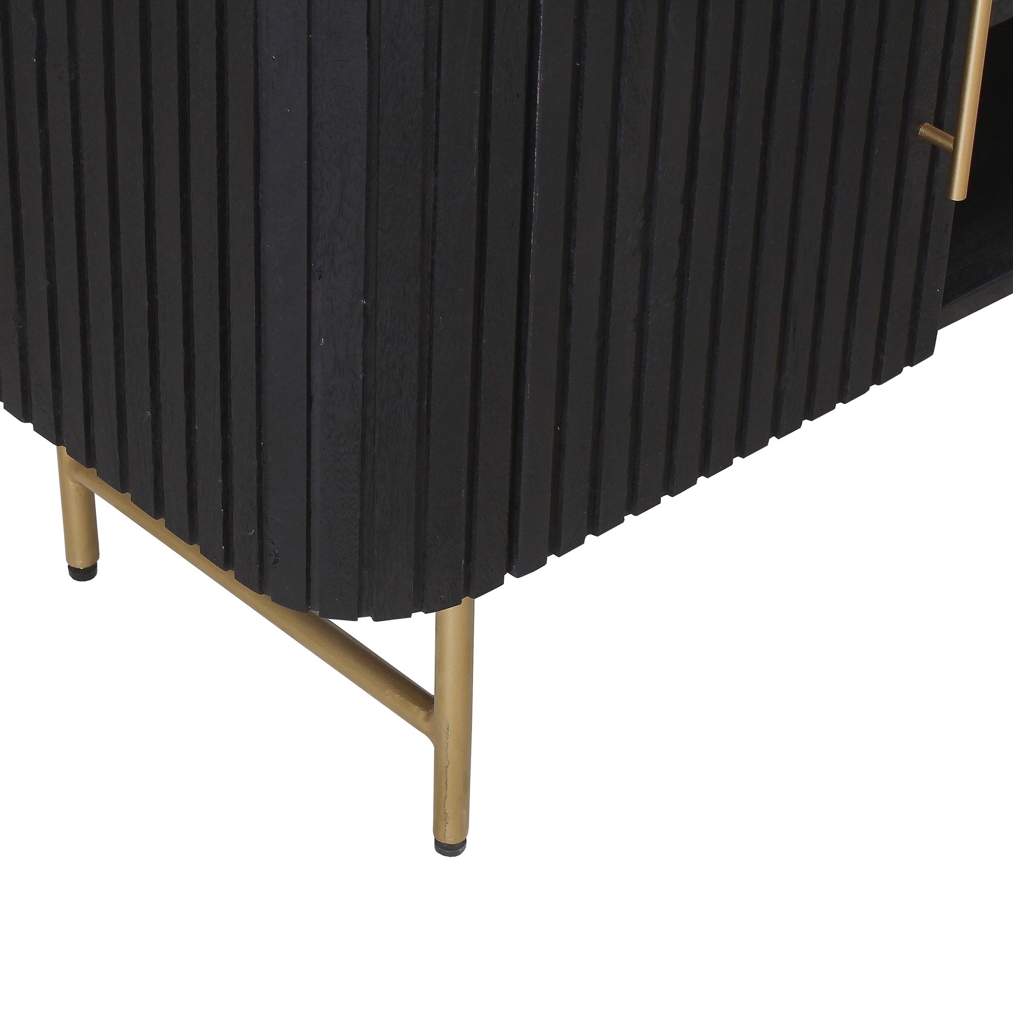 SYD Black Reeded TV Unit White Marble Top