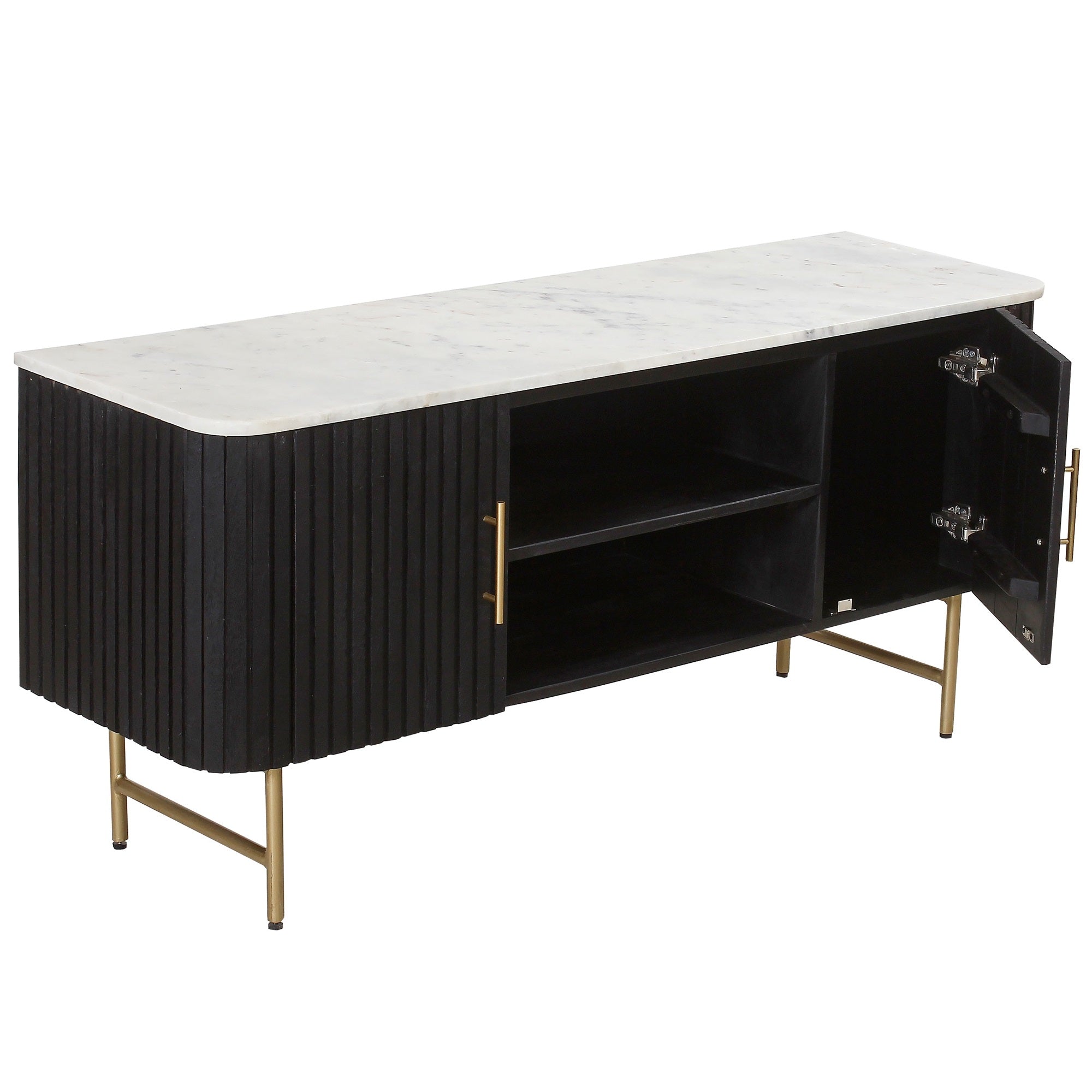 SYD Black Reeded TV Unit White Marble Top