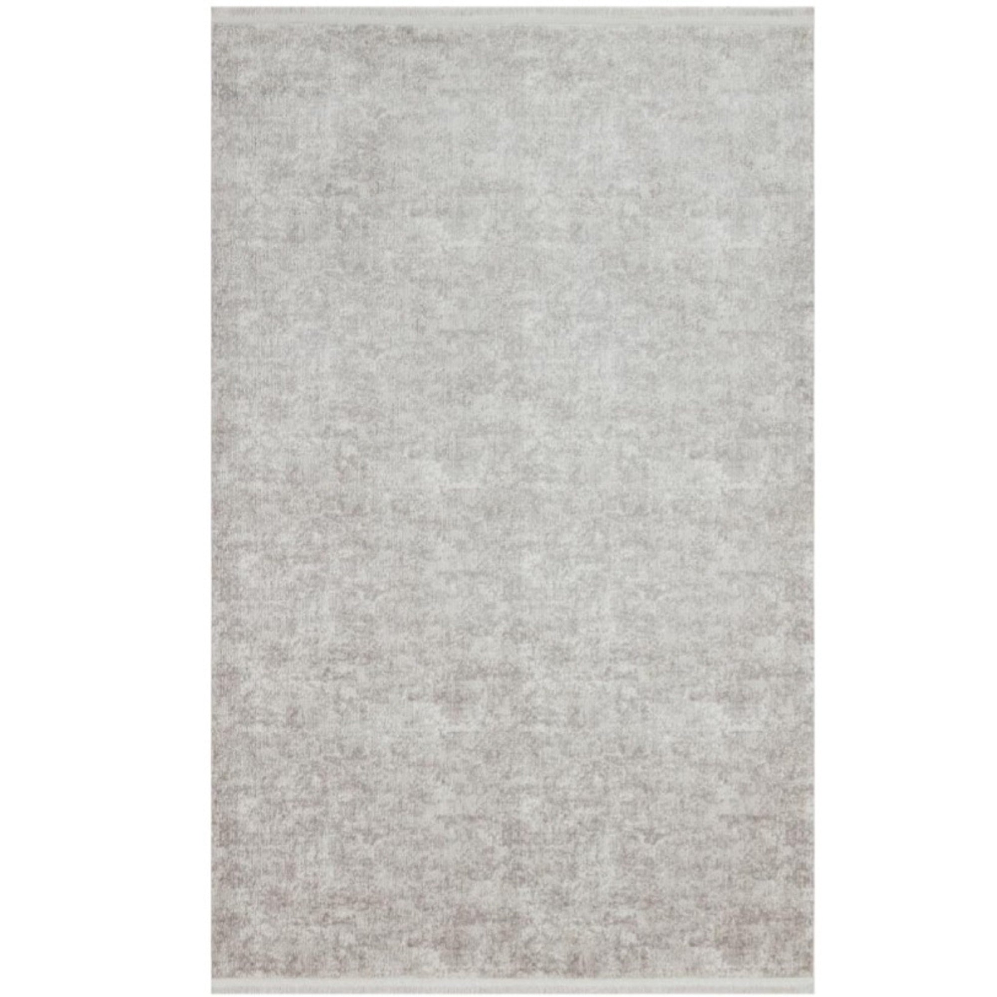 Solid Cream Grey Fringed Rug