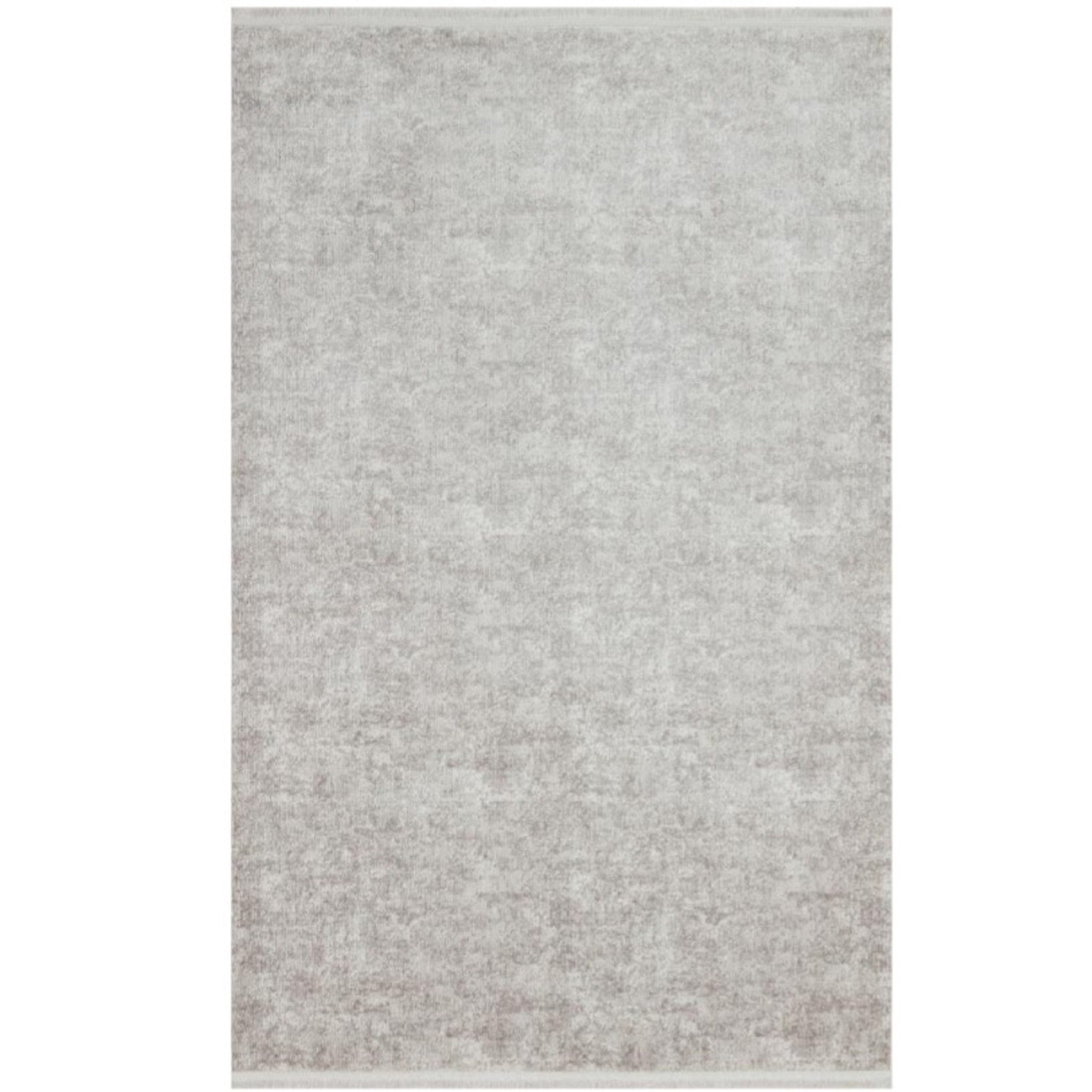 Solid Cream Grey Fringed Rug