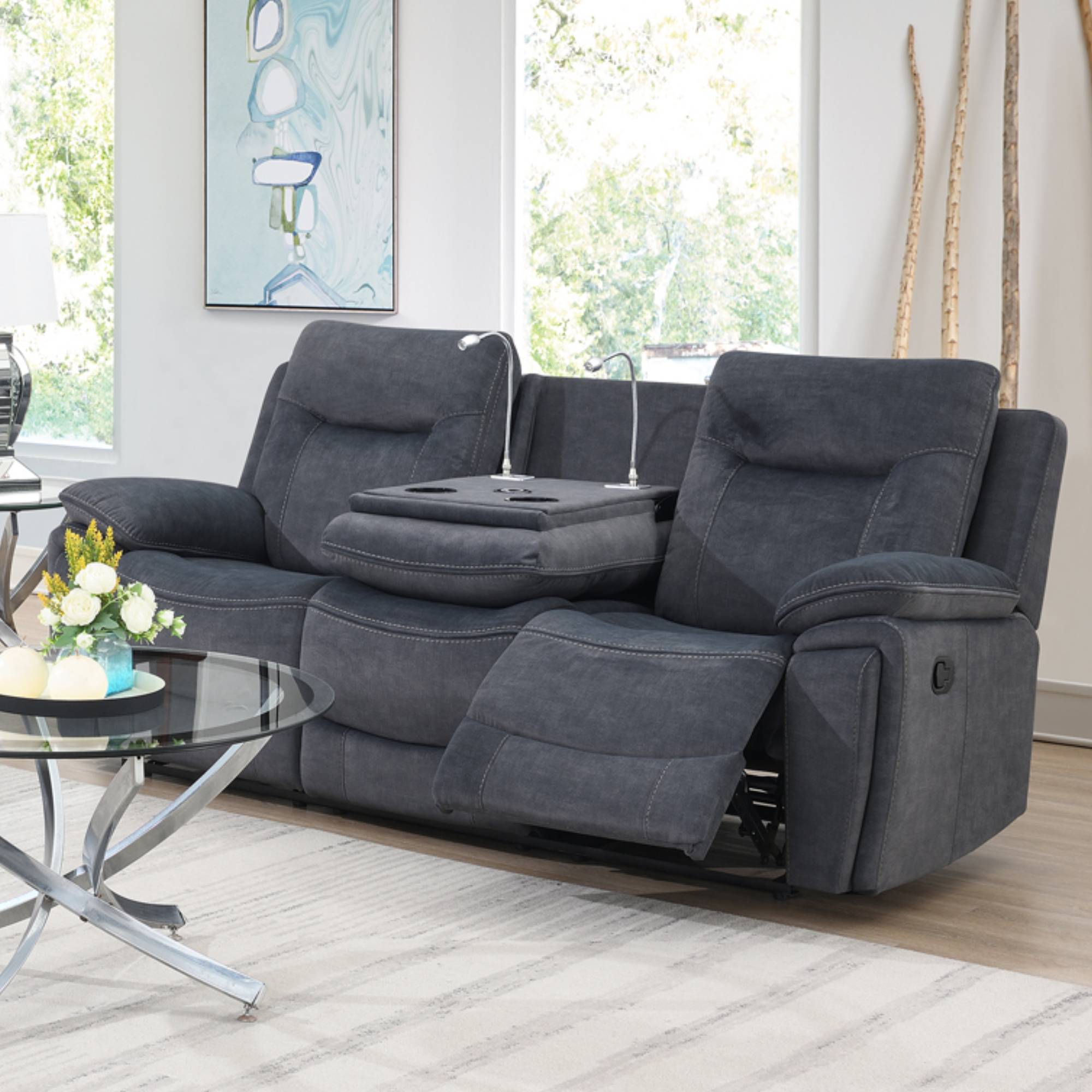 Finley Grey 3 Seater Electric Reclining Sofa | Wireless Charger Sofa