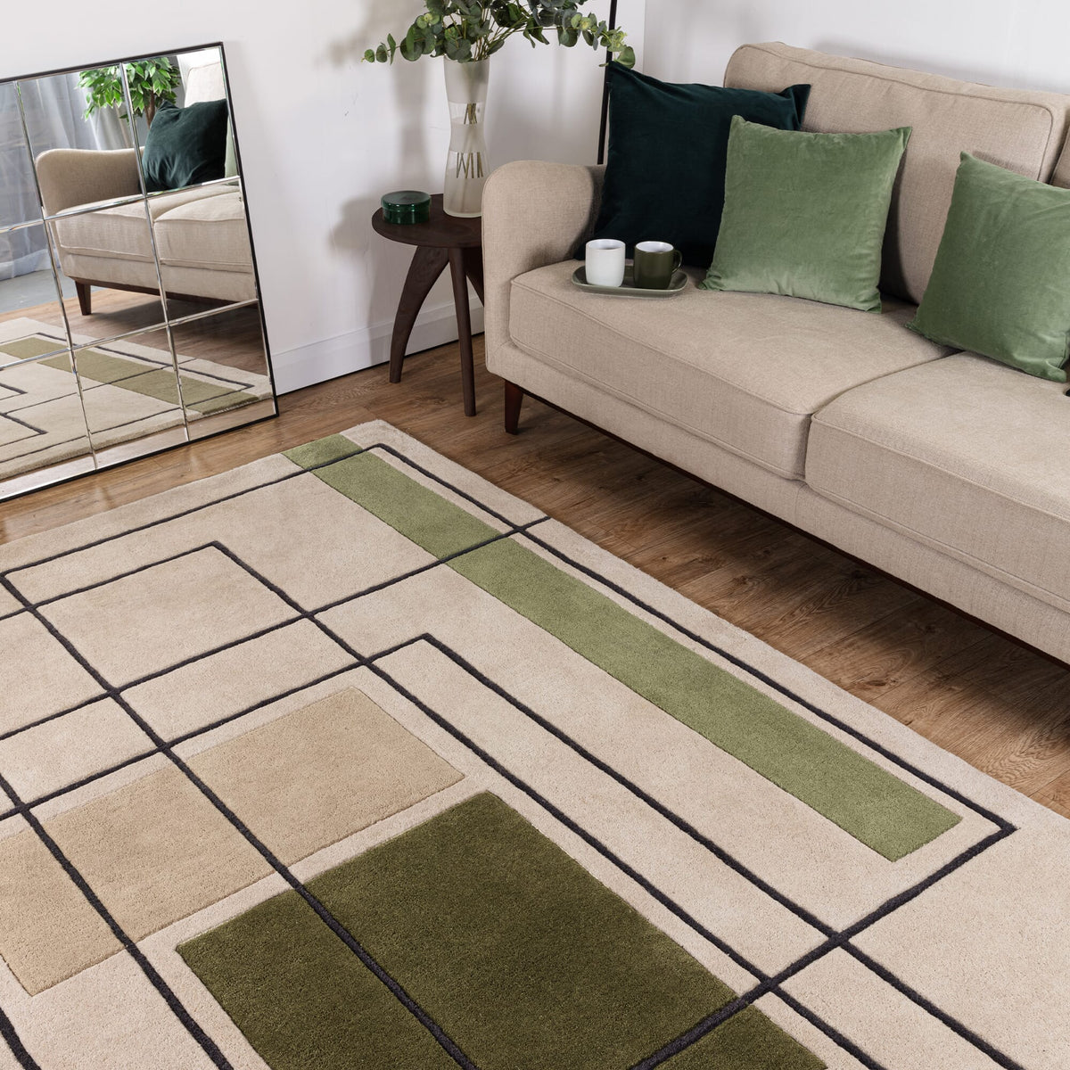 Reef Outline Wool Rug Khaki
