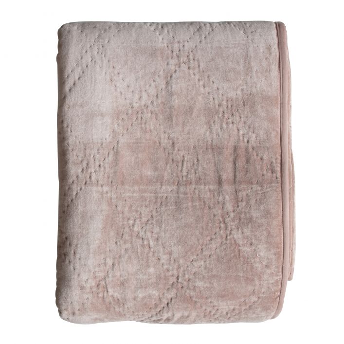 Quilted Cotton Velvet Bedspread Blush