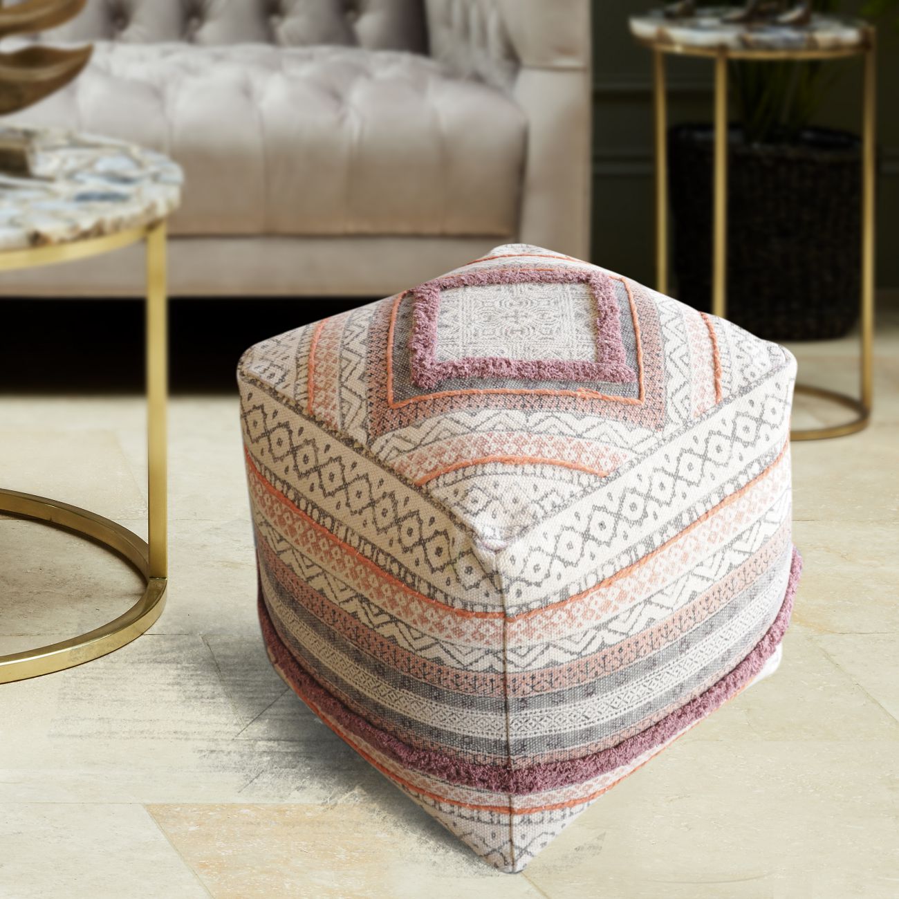 Ovisi Pouffe Hand Woven Multi Colour