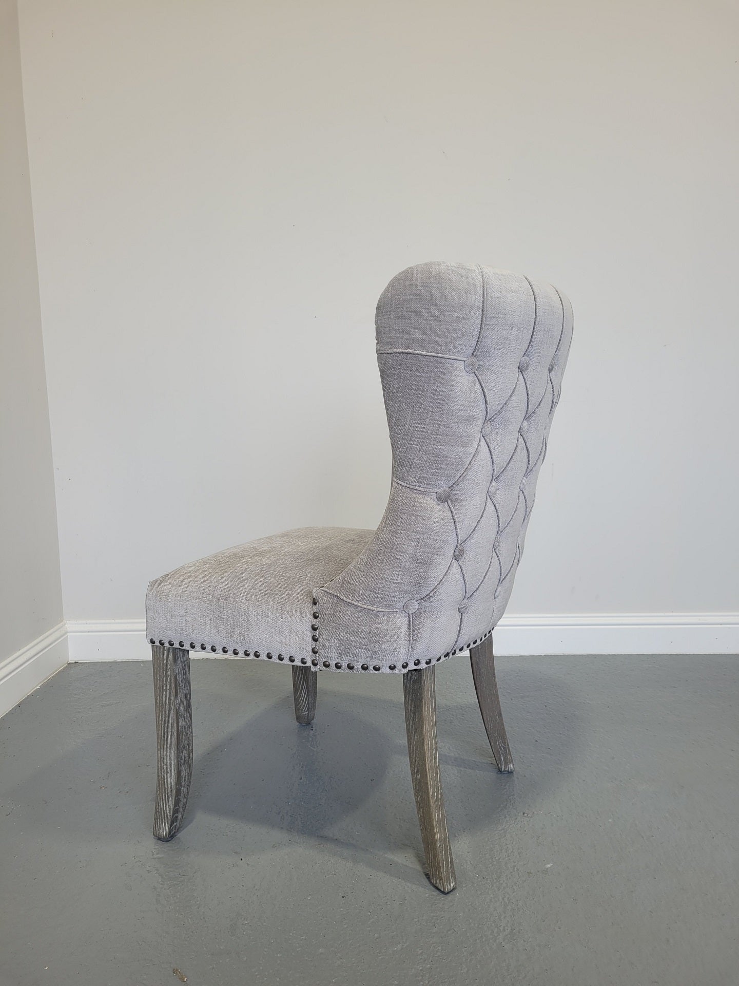 Amelia Fabric Dining Chair Grey with Brass Studs