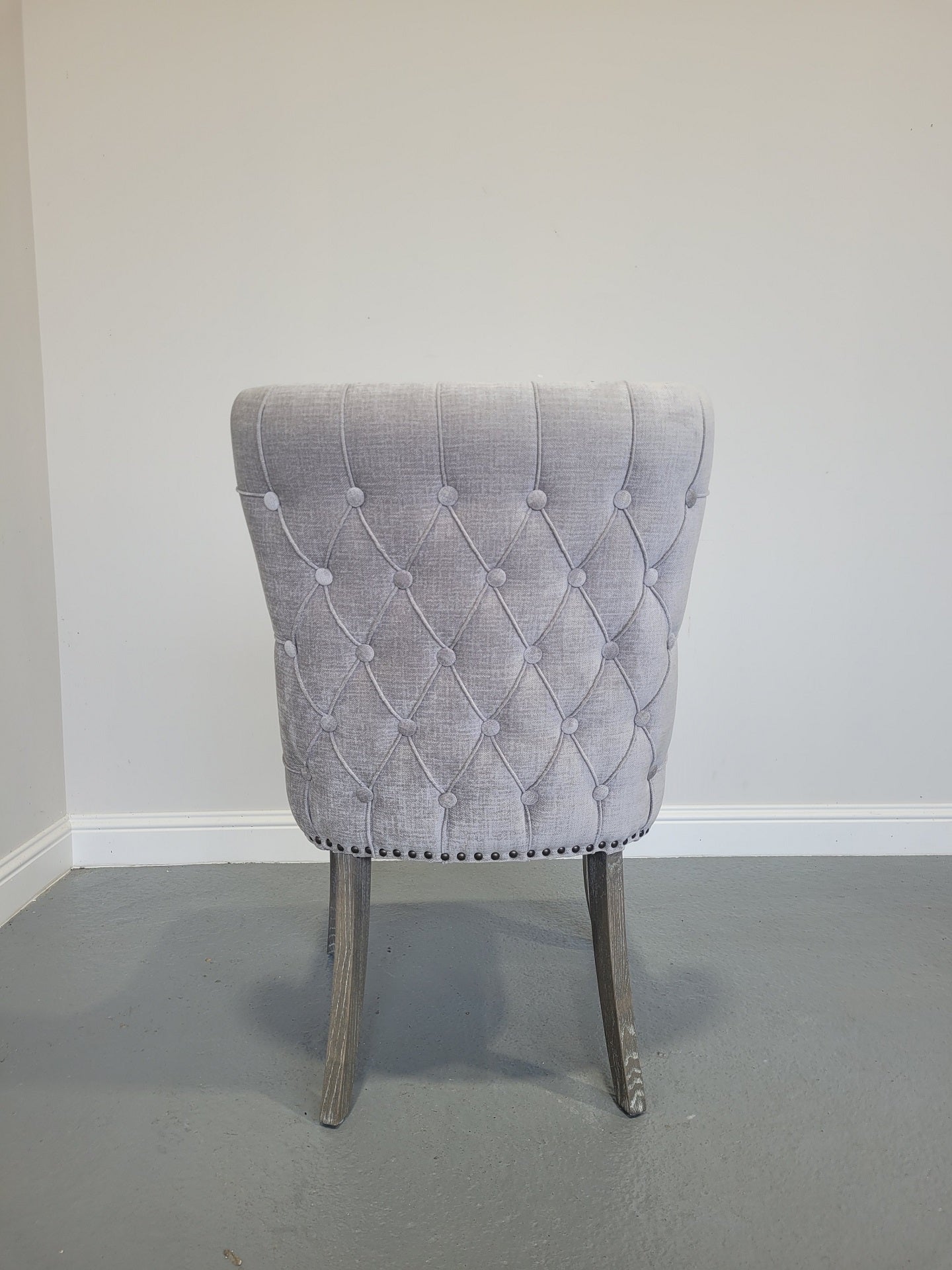 Amelia Fabric Dining Chair Grey with Brass Studs