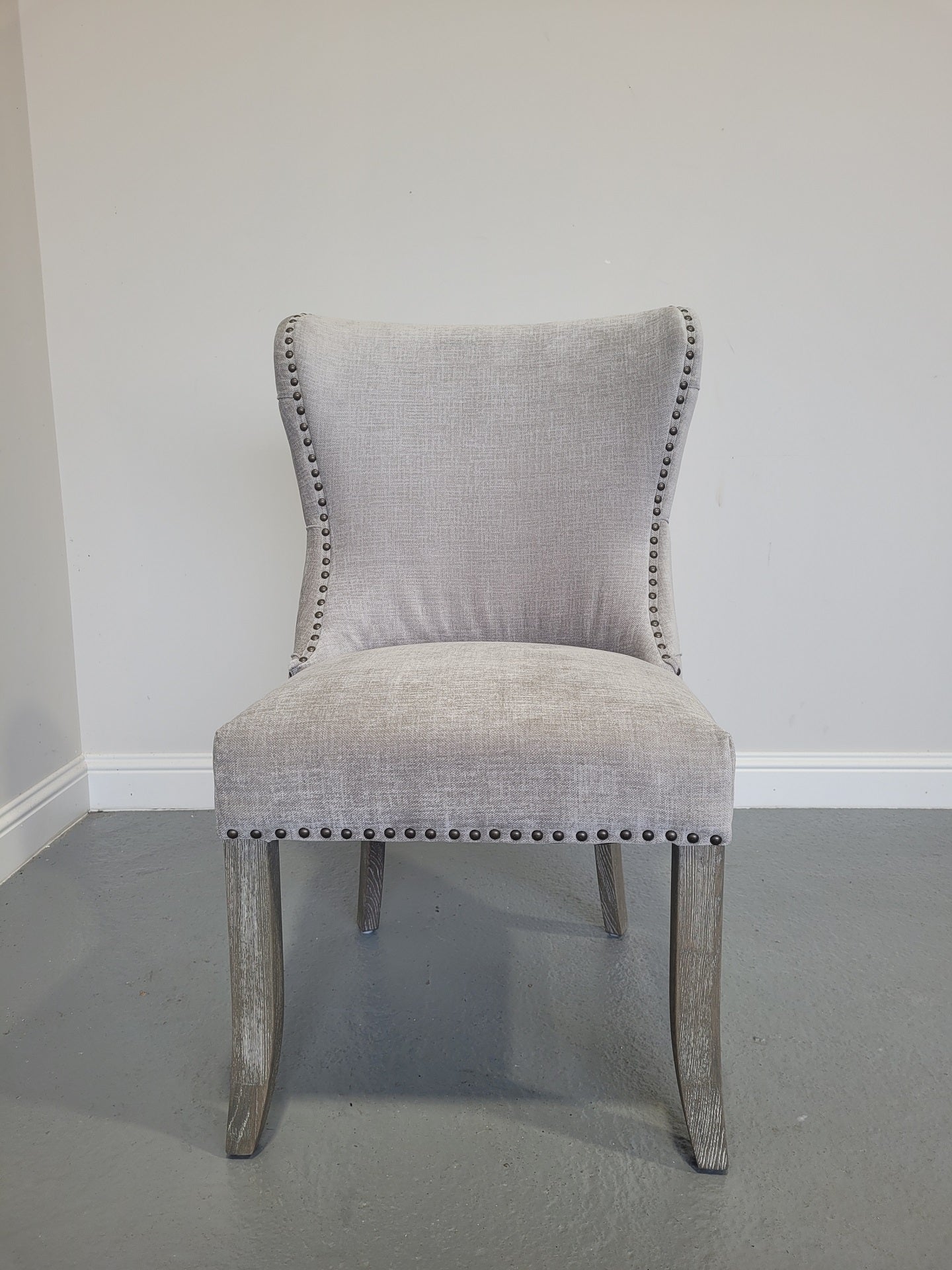 Amelia Fabric Dining Chair Grey with Brass Studs