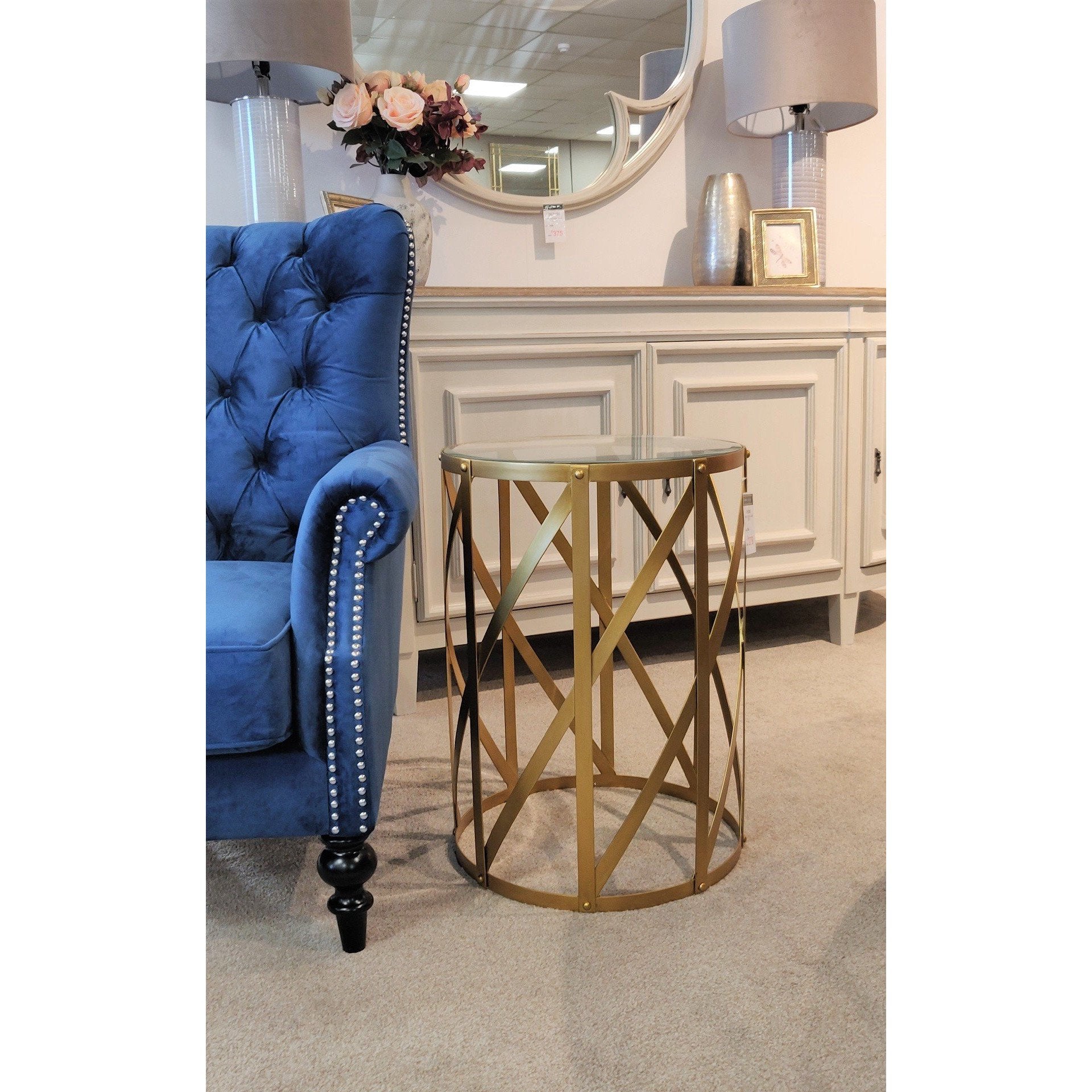 Antibes glass side table | matt gold frame