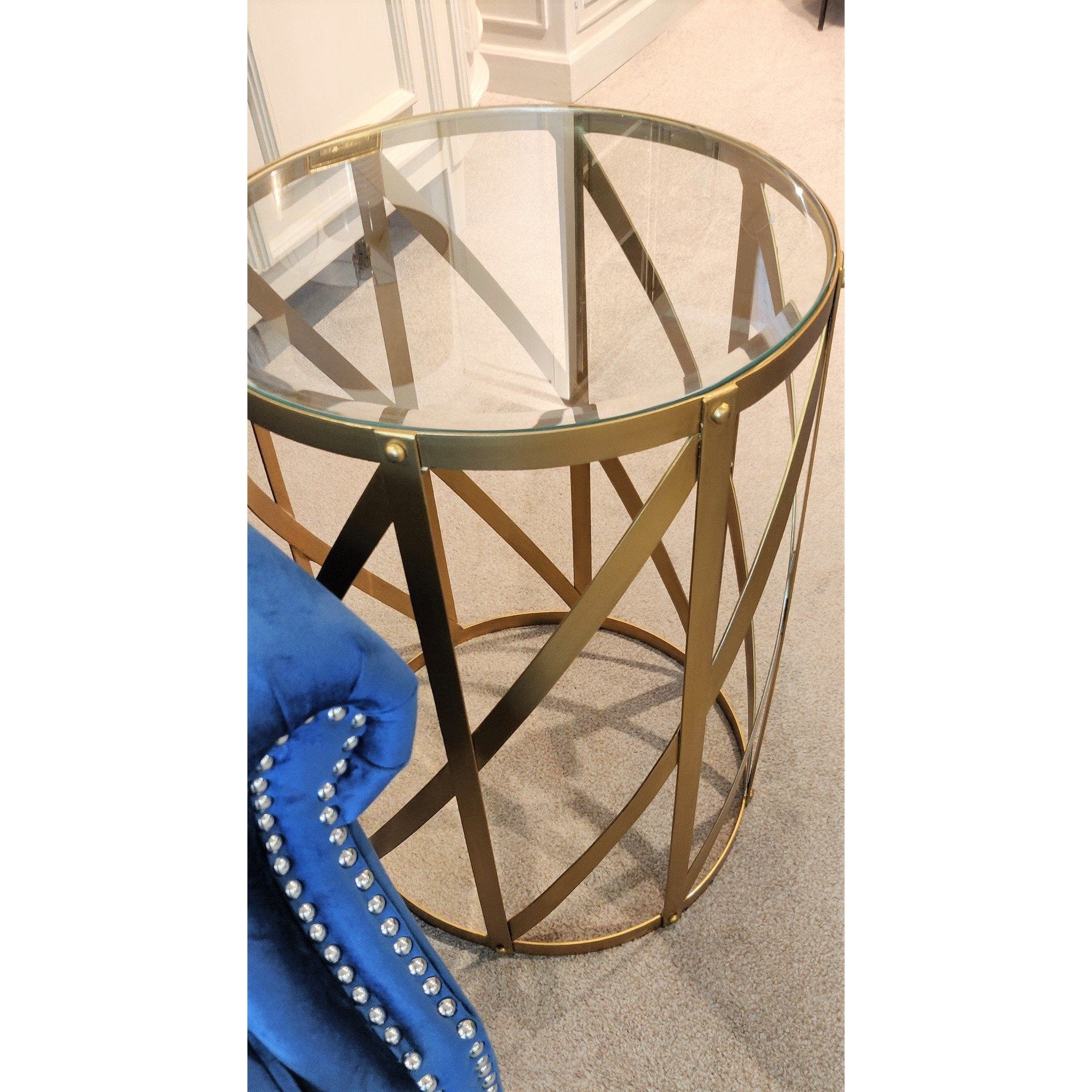 Antibes glass side table | matt gold frame