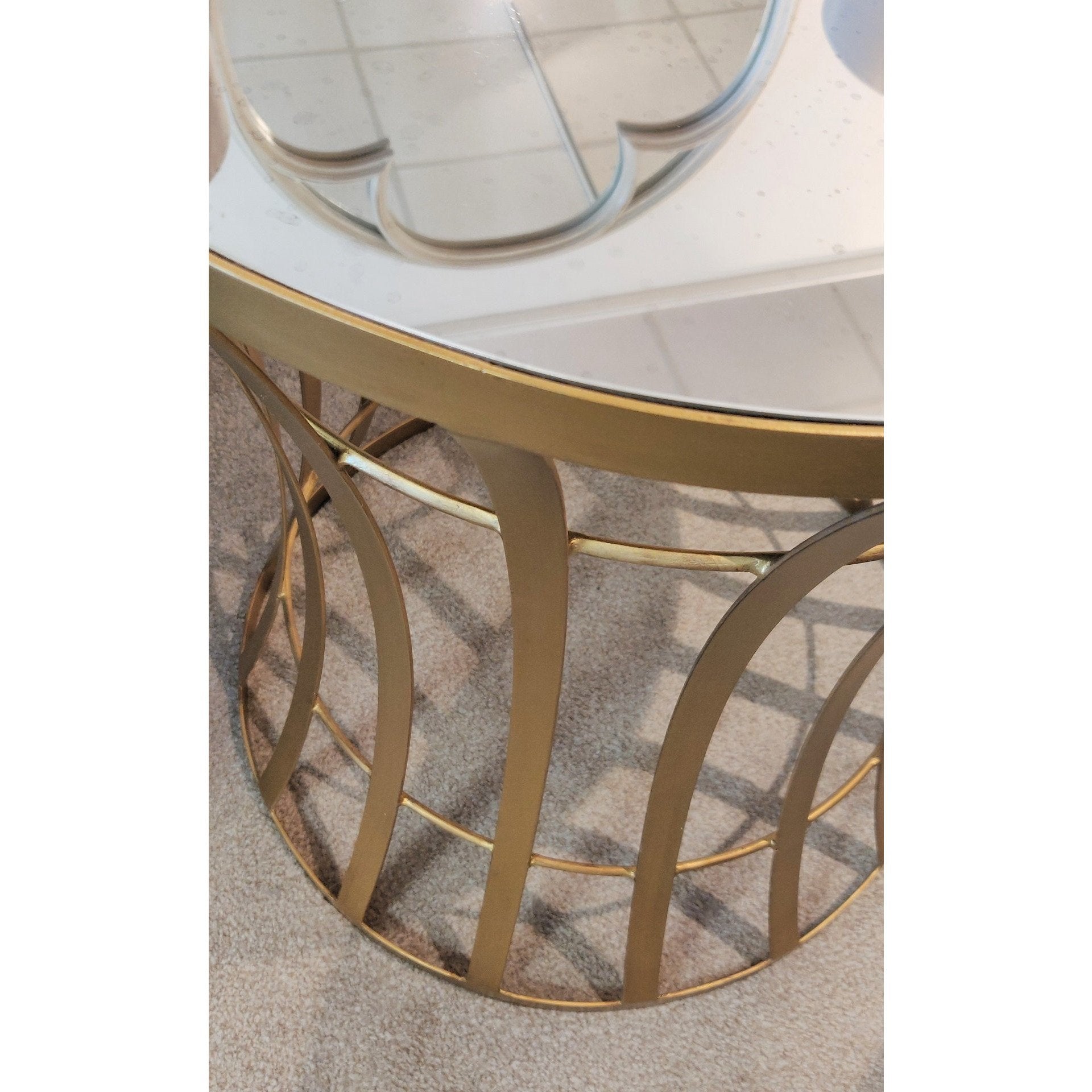 Antibes tapered mirrored side table | matt gold frame