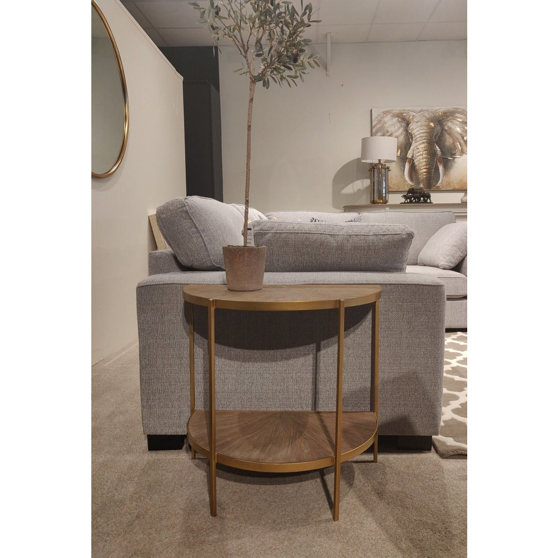 Arizona Gold Demi Lune End Table | semi circle end table | white wash oak