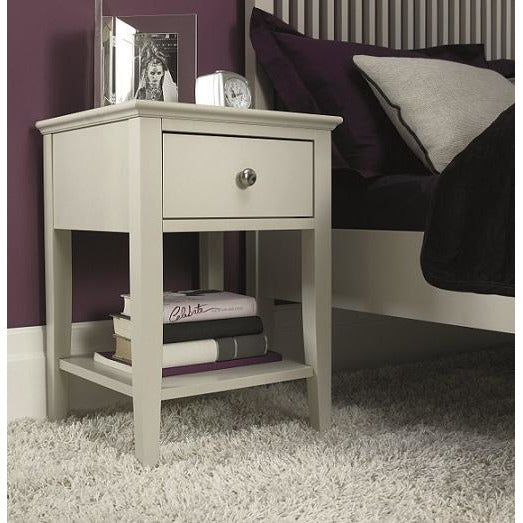 Ashby Soft Grey 1 Drawer Bedside Table from Upstairs Downstairs Furniture in Lisburn, Monaghan and Enniskillen | Bedside Table