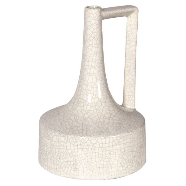 Large White Crackle Effect Jug Vase with Handle