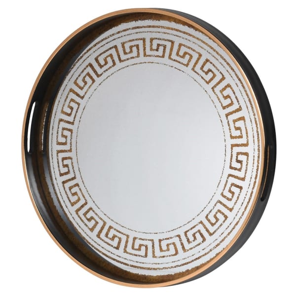 Round Greek Pattern Mirror Tray | serving tray | deco tray