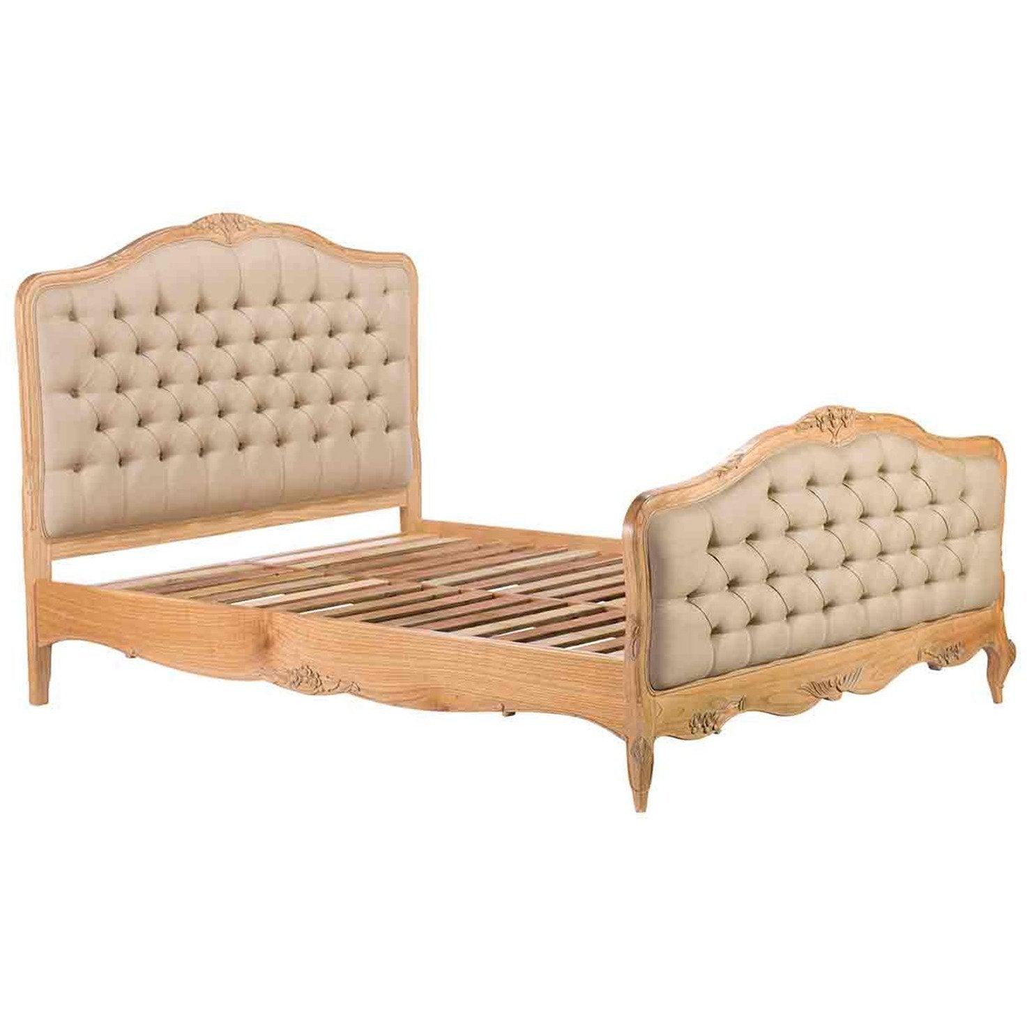 hand carved upholstered wood bedframe