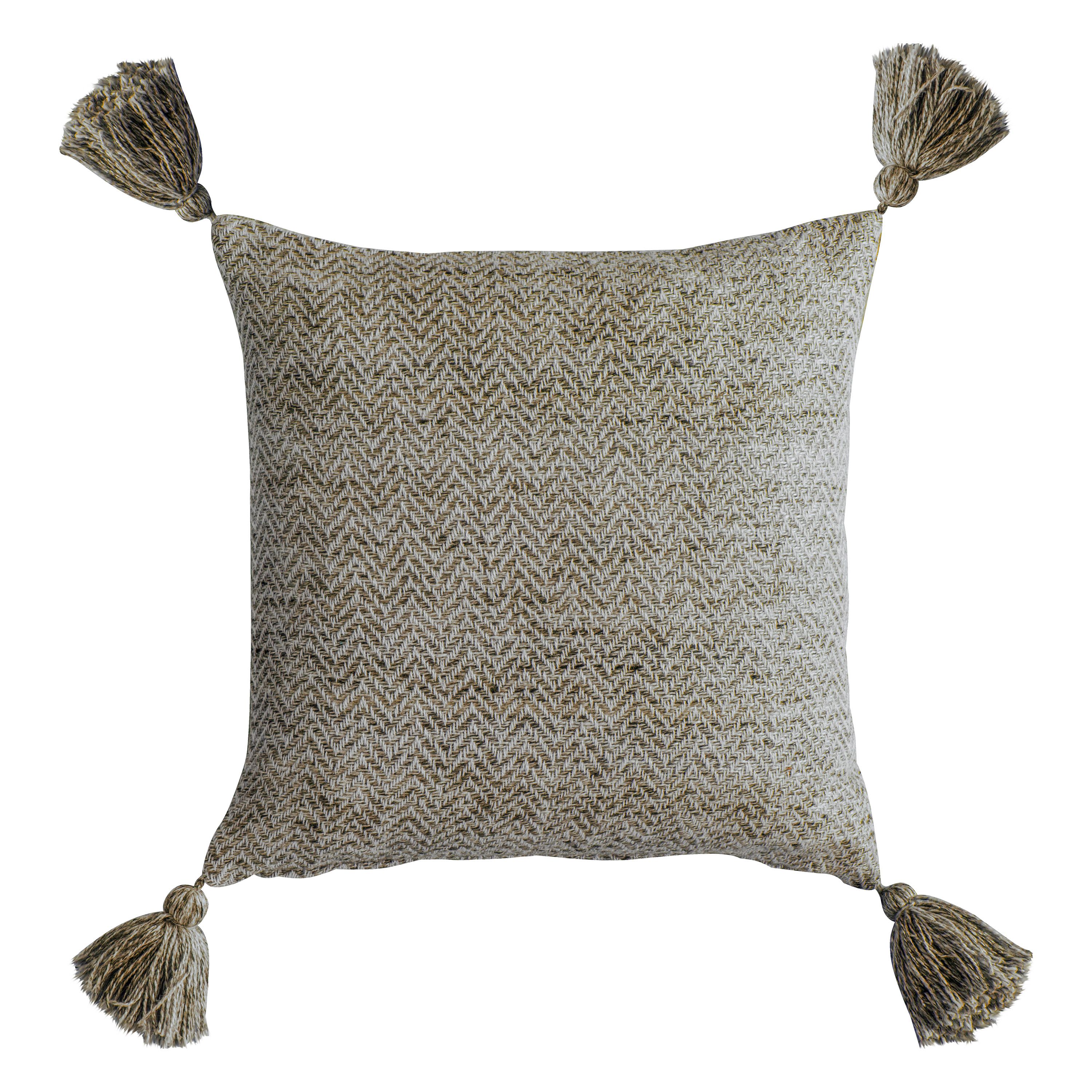 Herringbone PET Tassel Cushion Natural