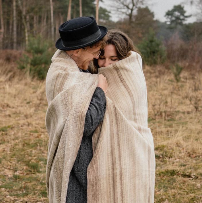 Beige Patterned Throw | linear print | blanket