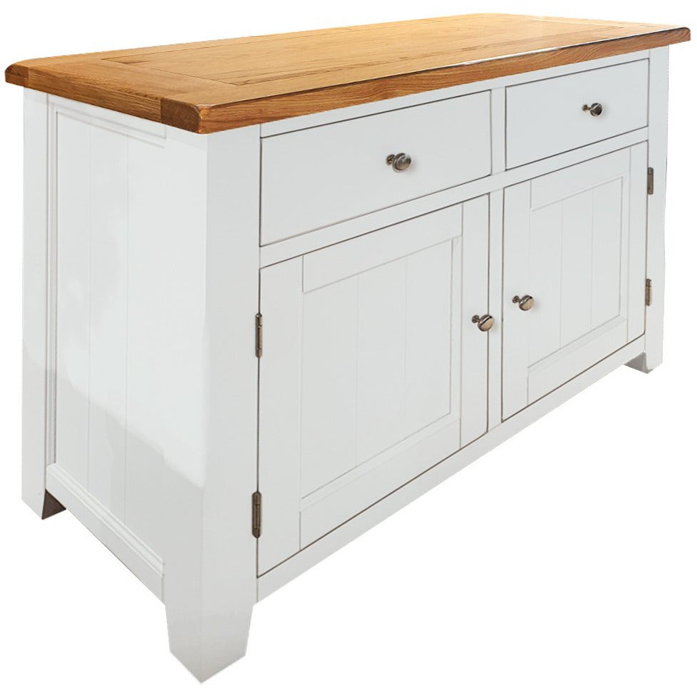 two tone white sideboard with oak top
