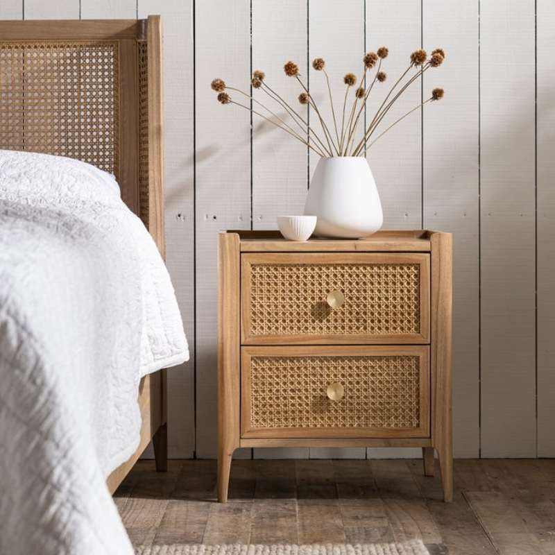 Bali bedside table | woven cane detailing | rattan detail | bohemian style | boho chic