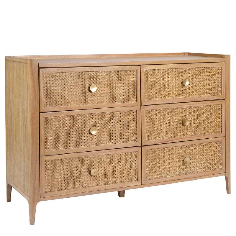 Bali wide chest | woven cane detailing | rattan detail | bohemian style | boho chic | brass handles